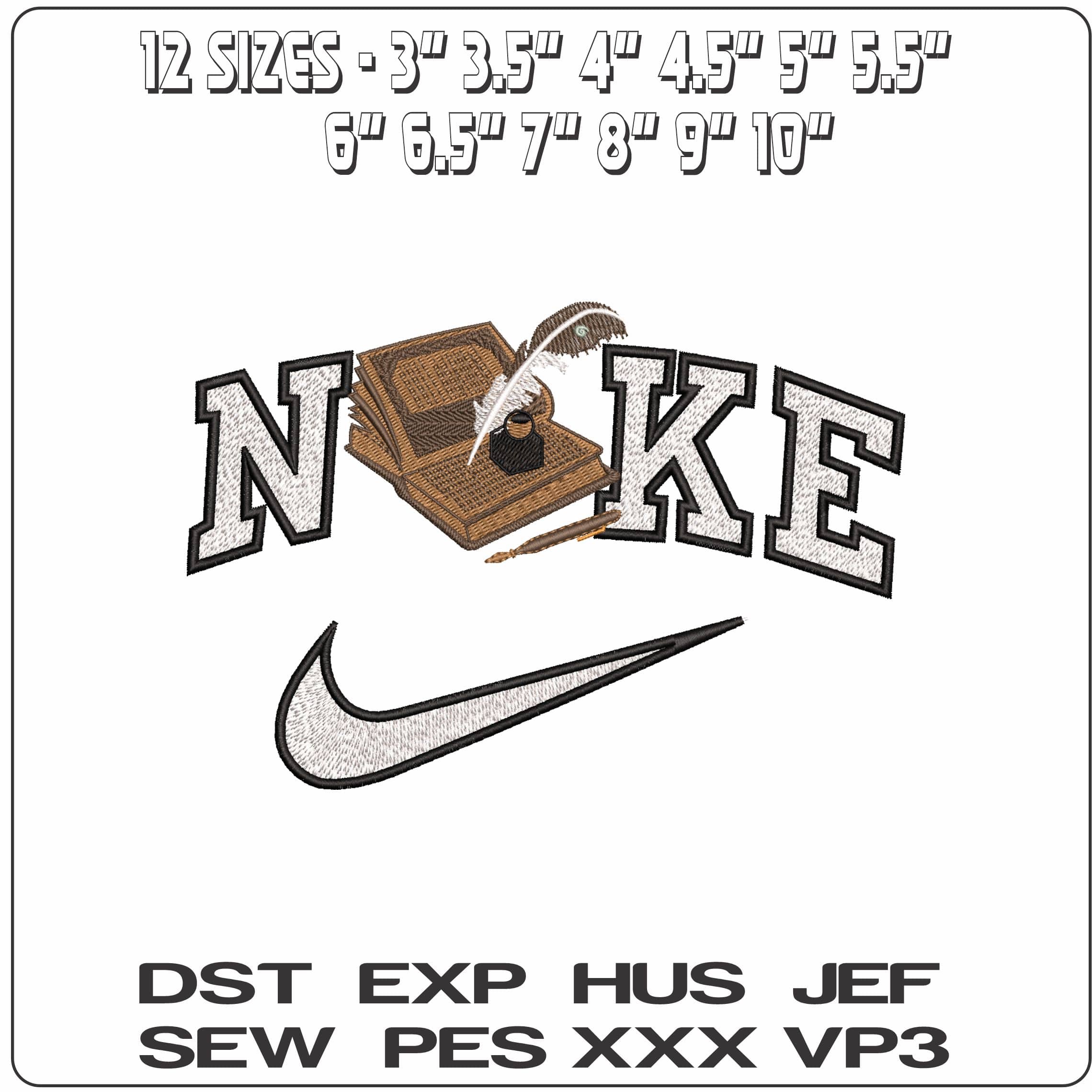 Nike Harry Potter Magic book with Feather- Elegant embroidery design file - instant download — view 2