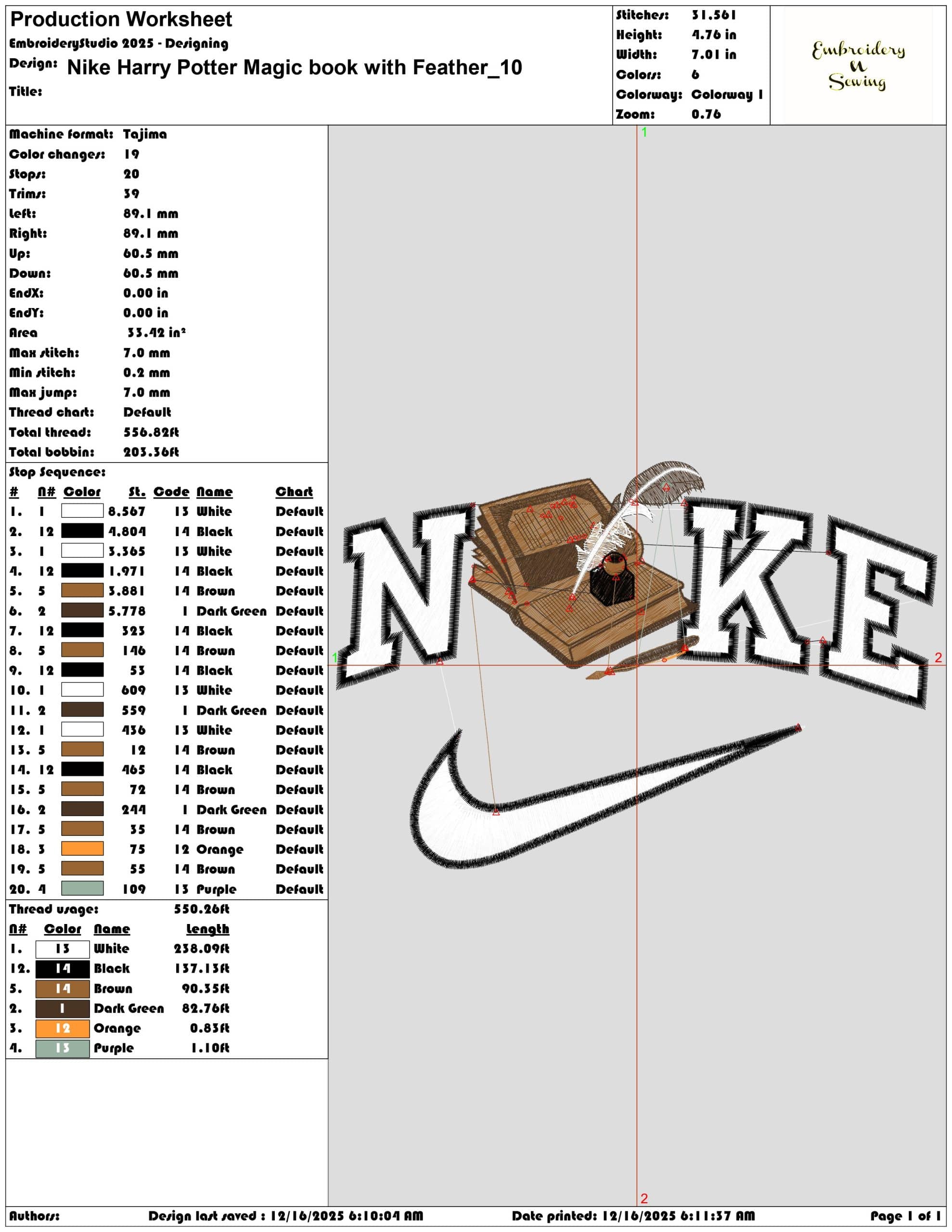 Nike Harry Potter Magic book with Feather- Elegant embroidery design file - instant download — view 3