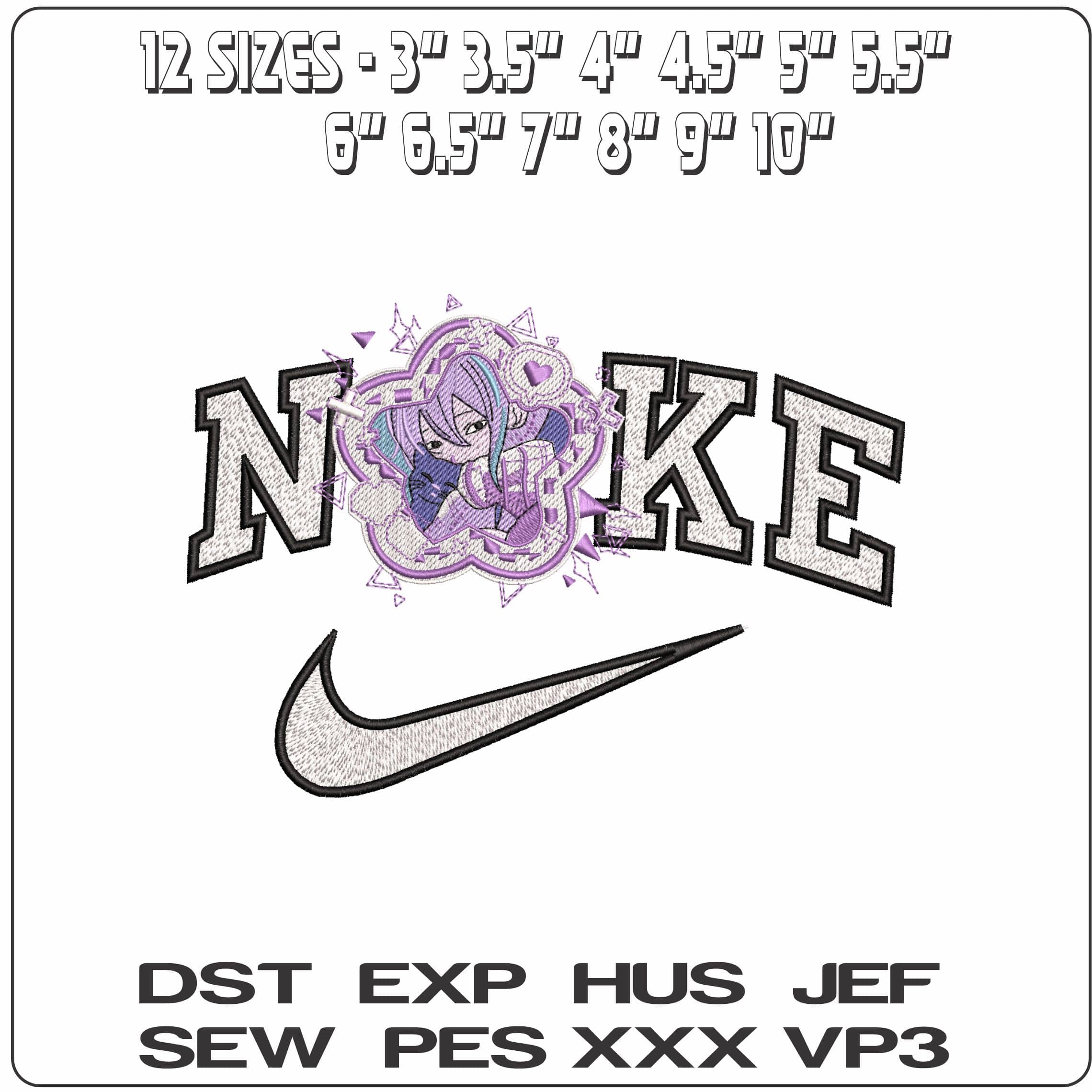 Nike Hatsune Miku on hole Vocaloid Anime- Elegant embroidery design file - instant download — view 2