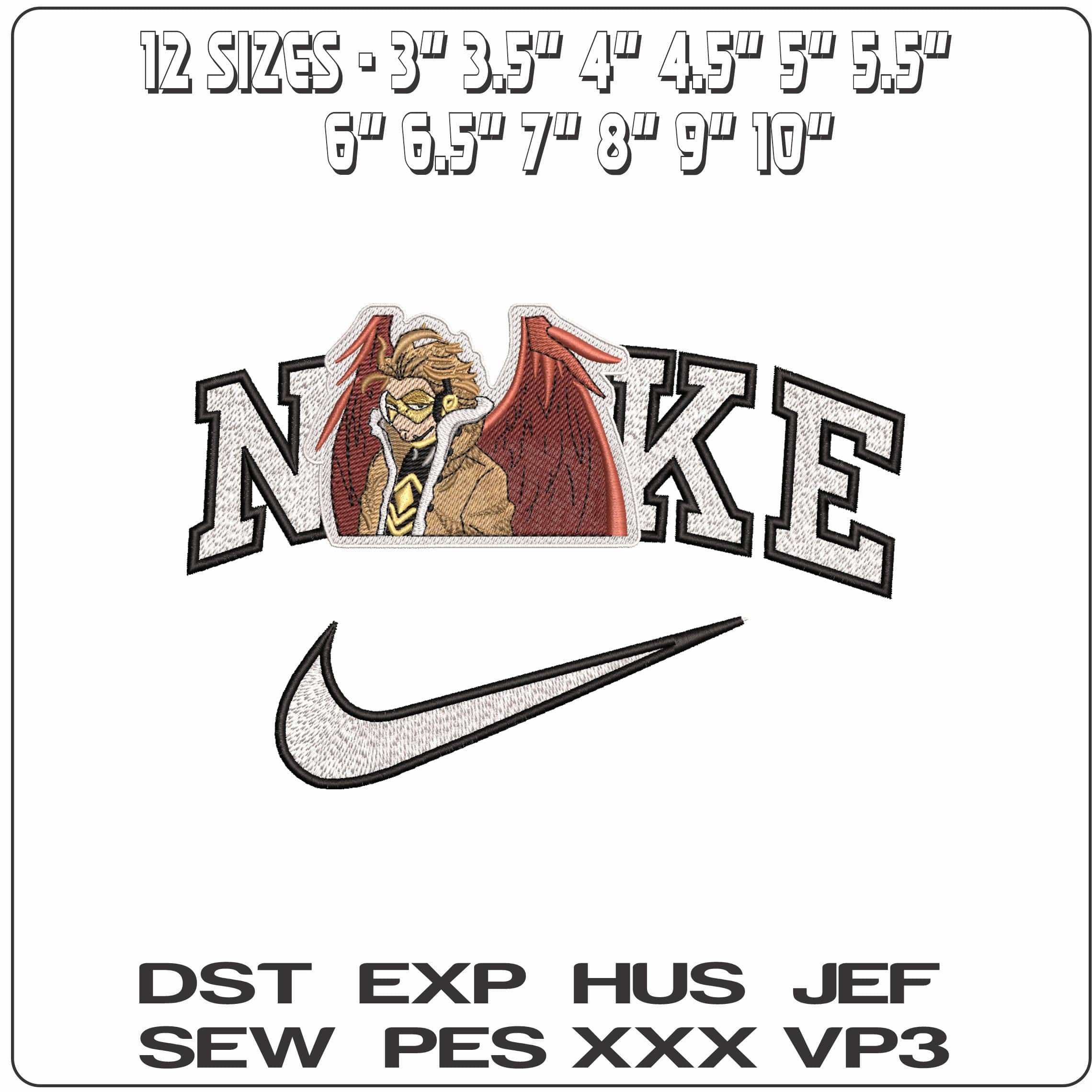 Nike Hawks Keigo Takami My Hero Academia Anime- Elegant embroidery design file - instant download — view 3