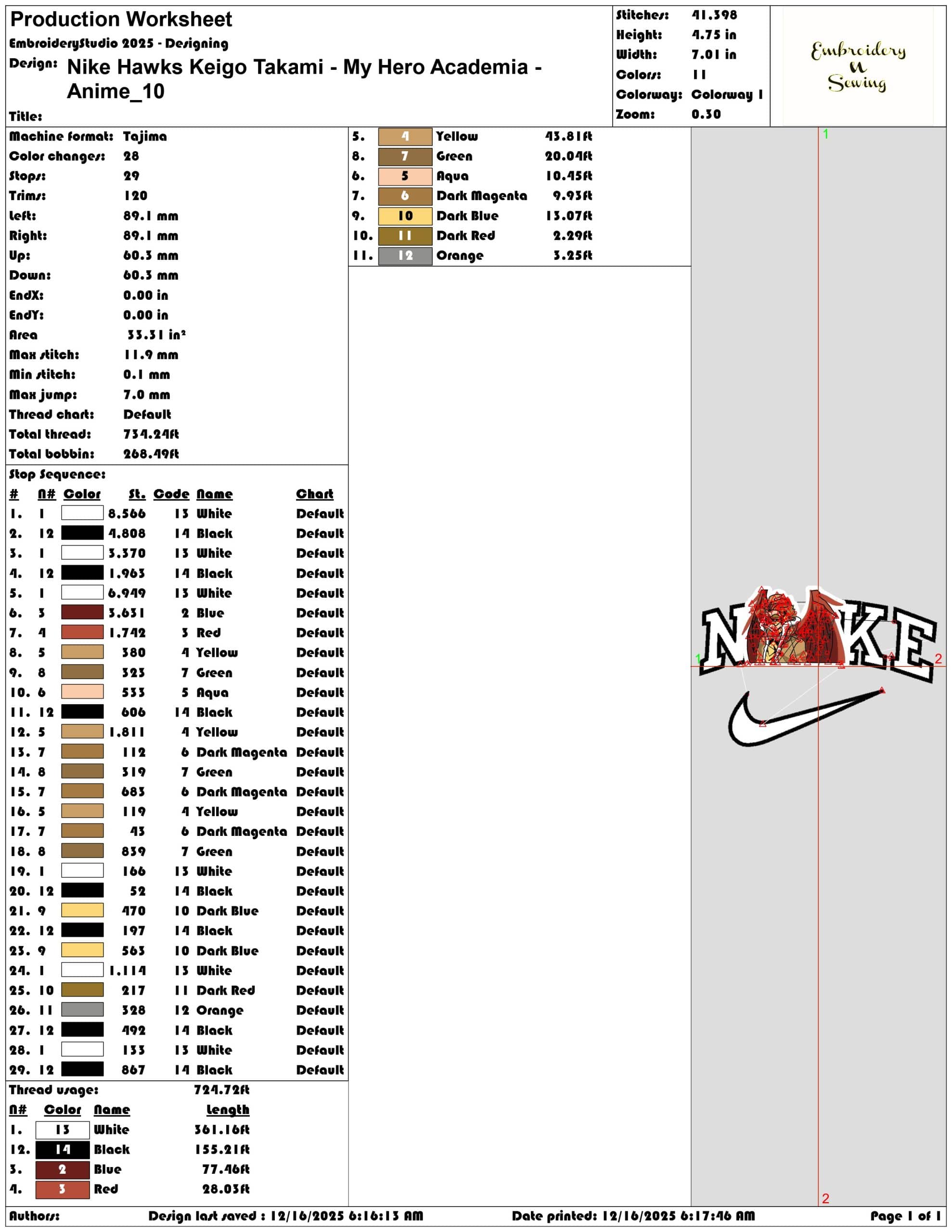 Nike Hawks Keigo Takami My Hero Academia Anime- Elegant embroidery design file - instant download — view 2