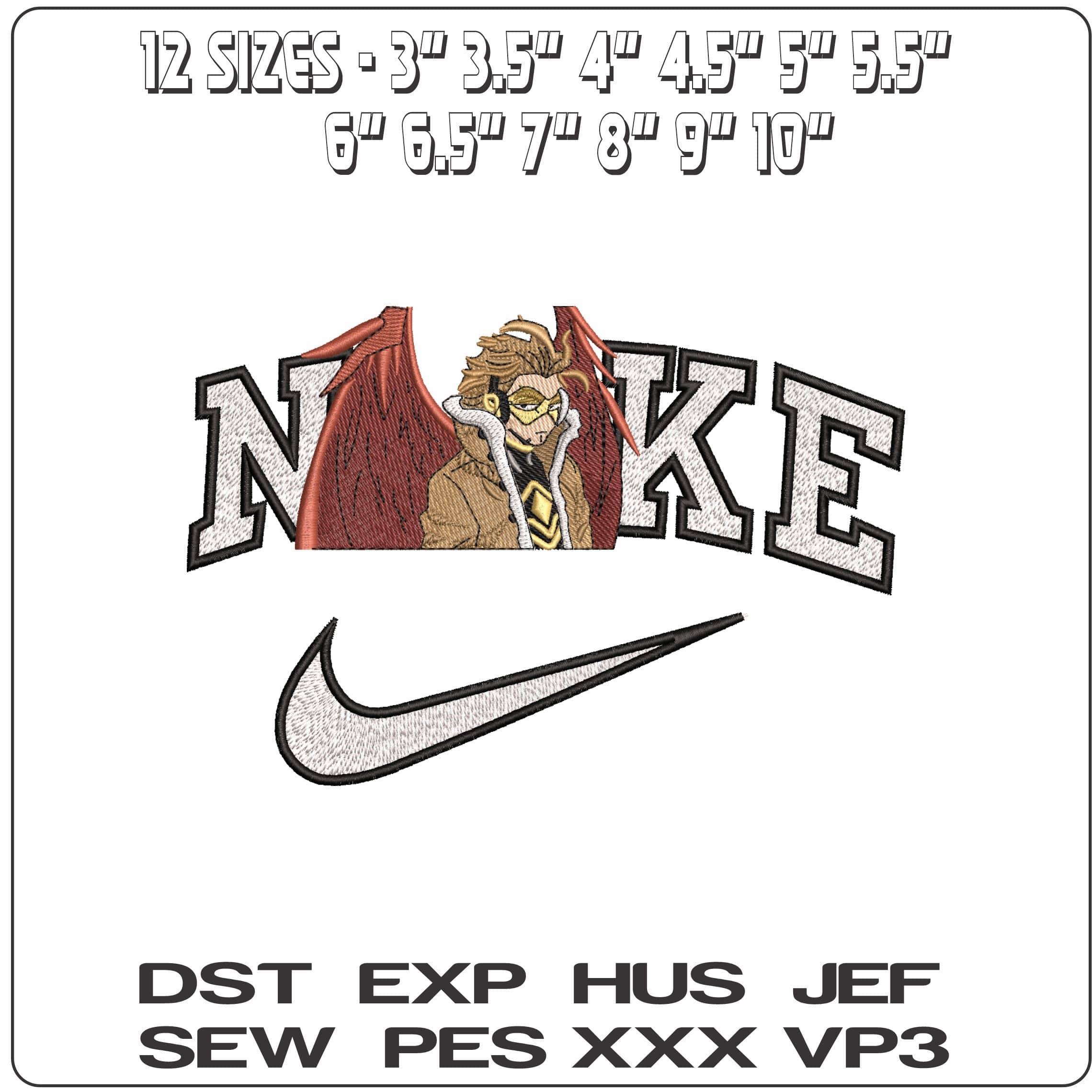 Nike Hawks Keigo Takami no Outline My Hero Academia Anime- Elegant embroidery design file - instant download — view 2