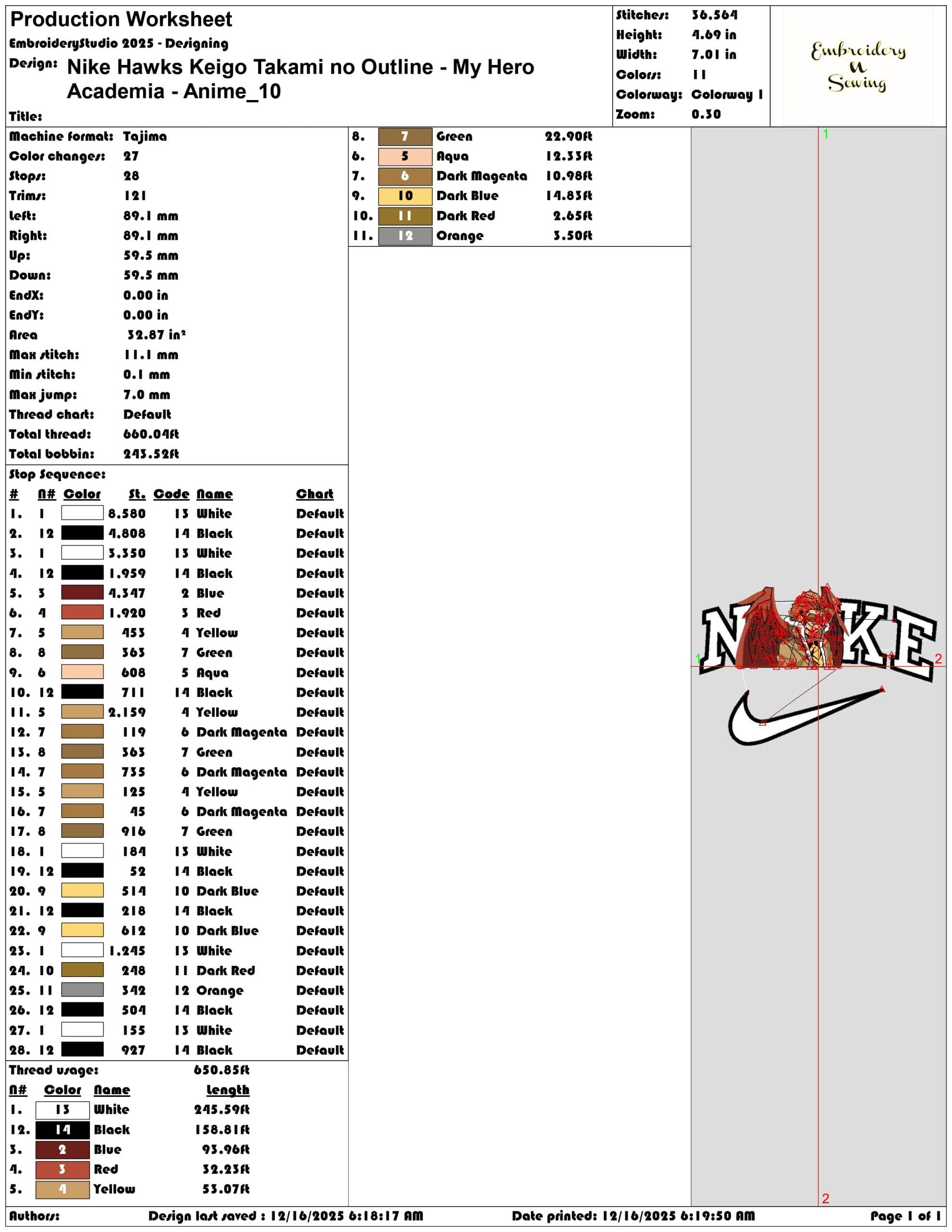 Nike Hawks Keigo Takami no Outline My Hero Academia Anime- Elegant embroidery design file - instant download — view 3