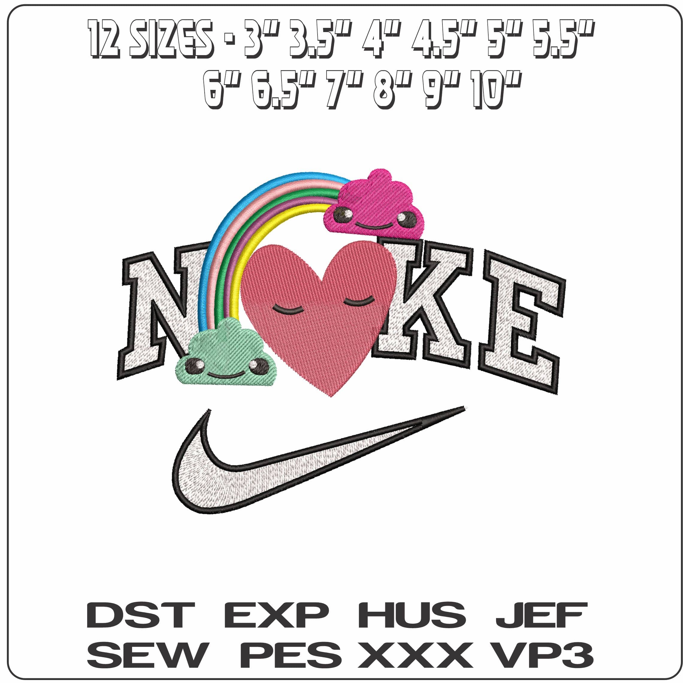 Nike Heart and Rainbow- Elegant embroidery design file - instant download — view 2