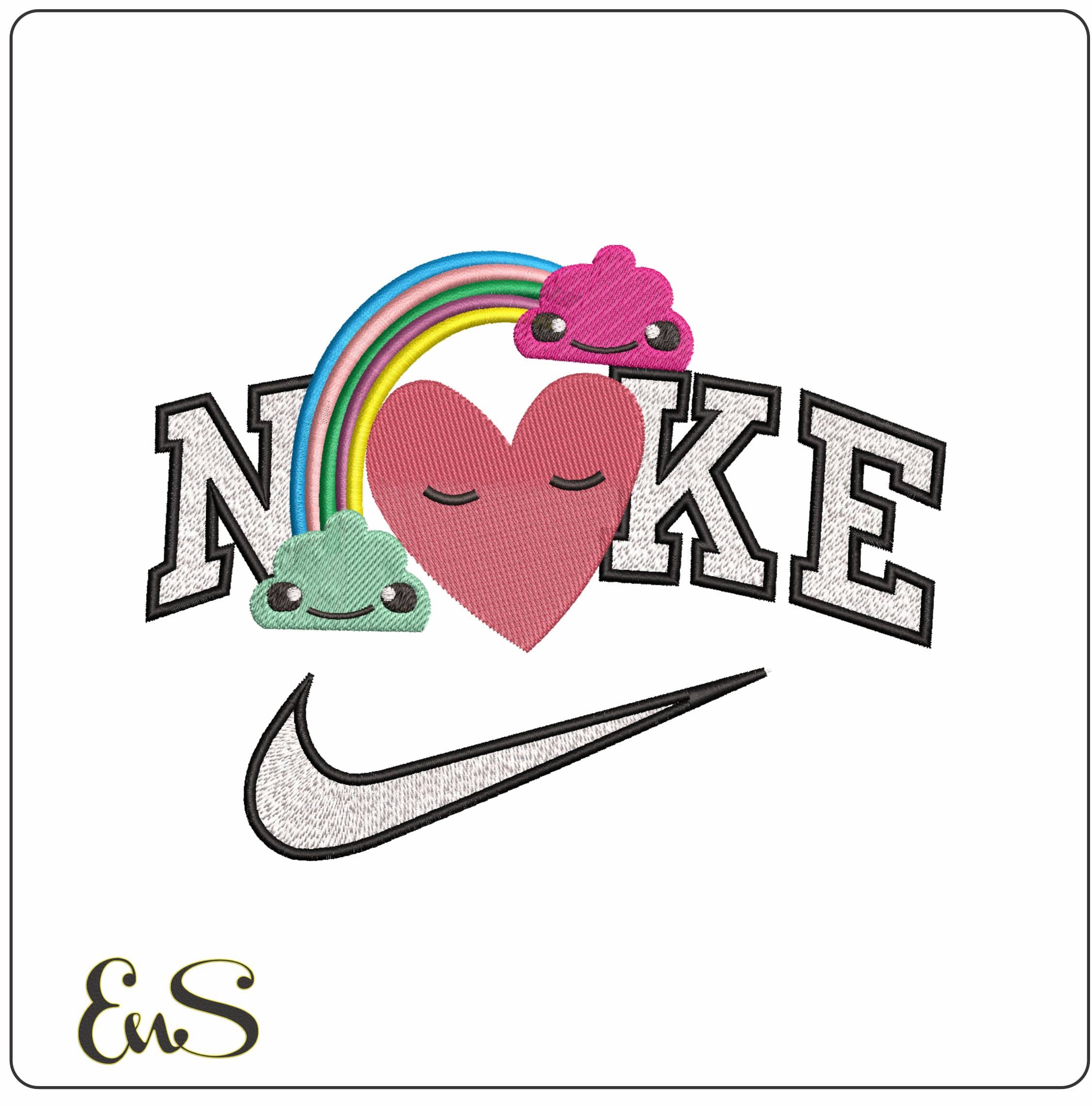 Nike Heart and Rainbow- Elegant embroidery design file - instant download