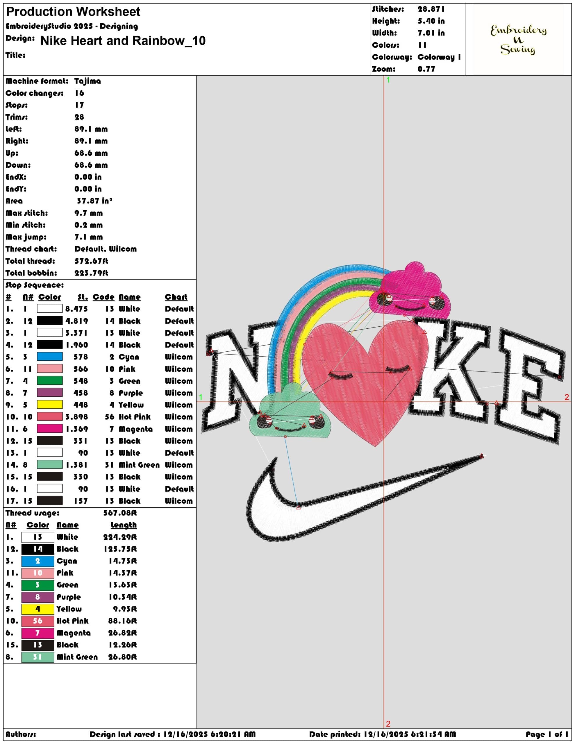 Nike Heart and Rainbow- Elegant embroidery design file - instant download — view 3