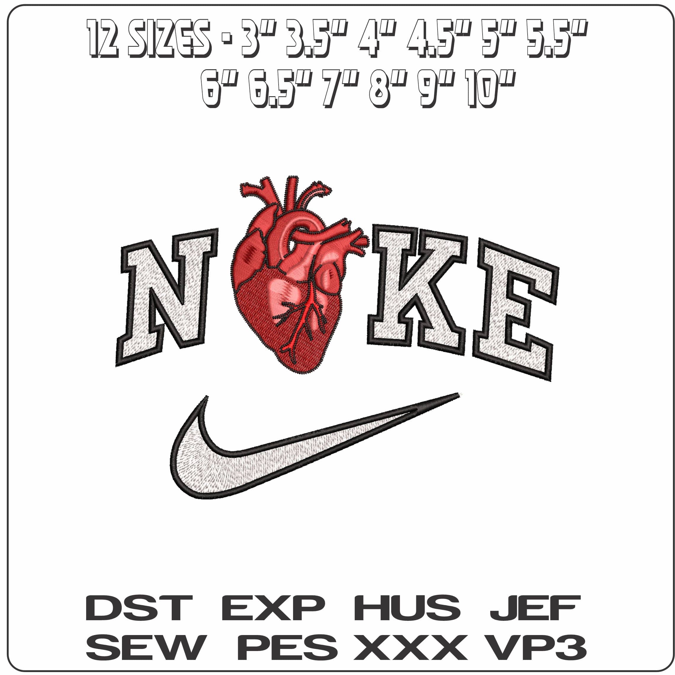 Nike Heart and Valves- Elegant embroidery design file - instant download — view 2