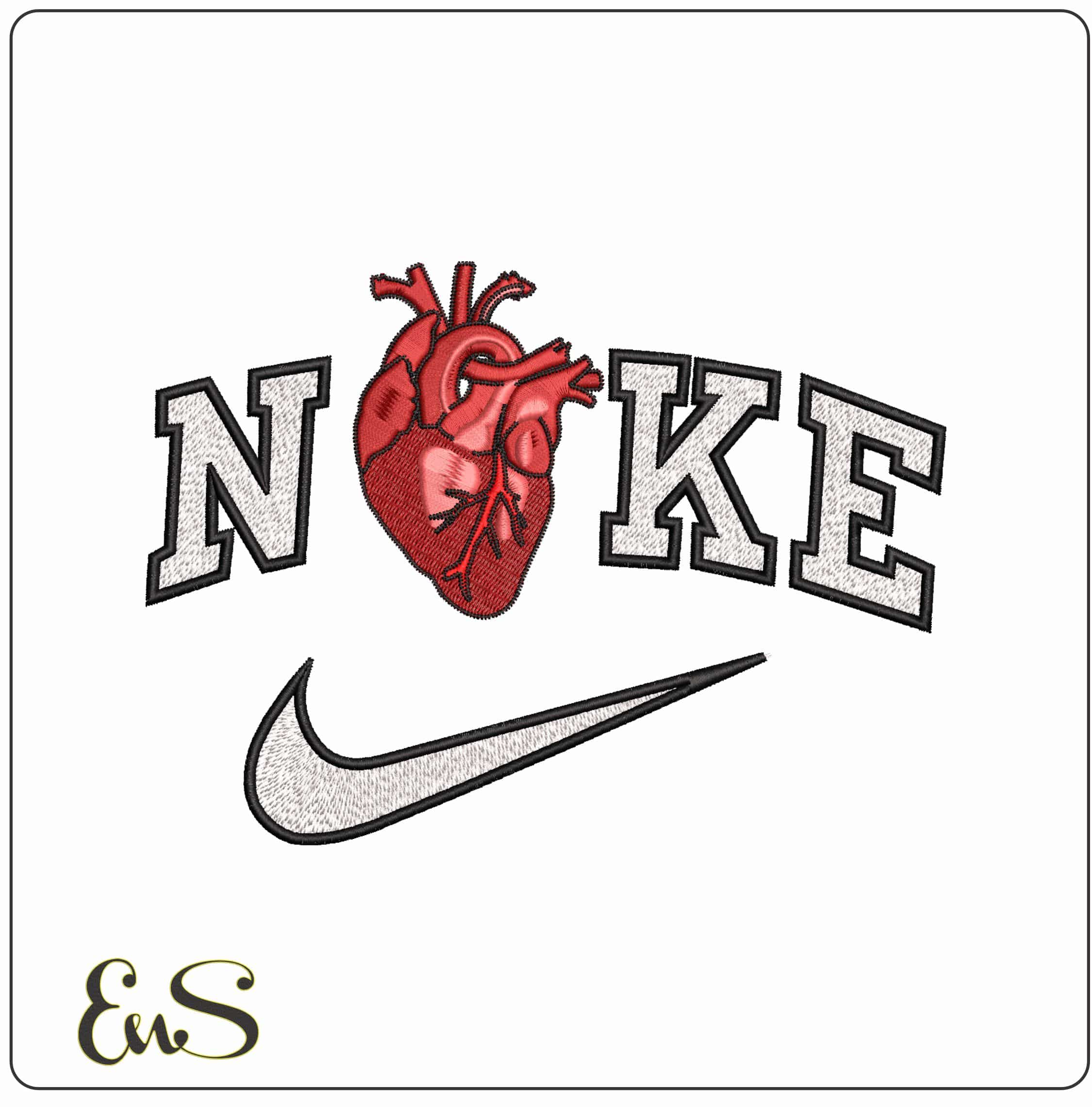 Nike Heart and Valves- Elegant embroidery design file - instant download