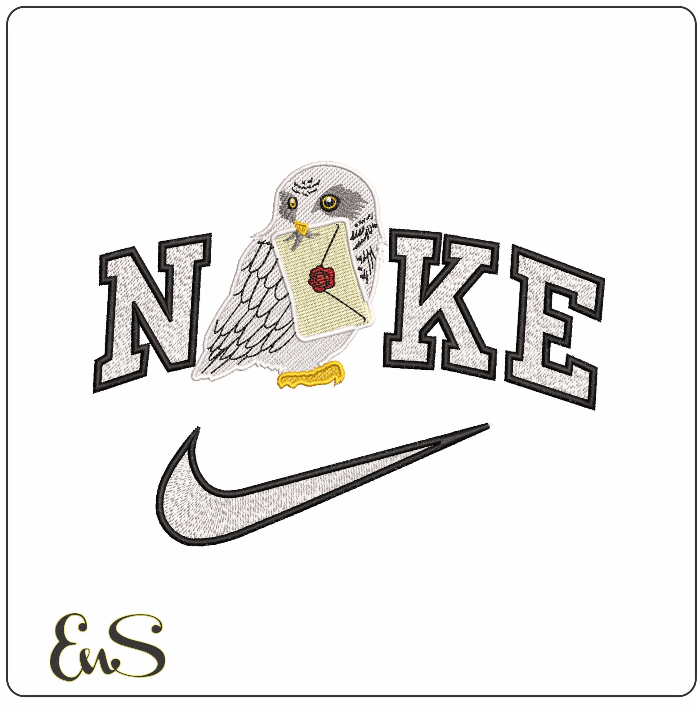 Nike Hedwig letter- Elegant embroidery design file - instant download