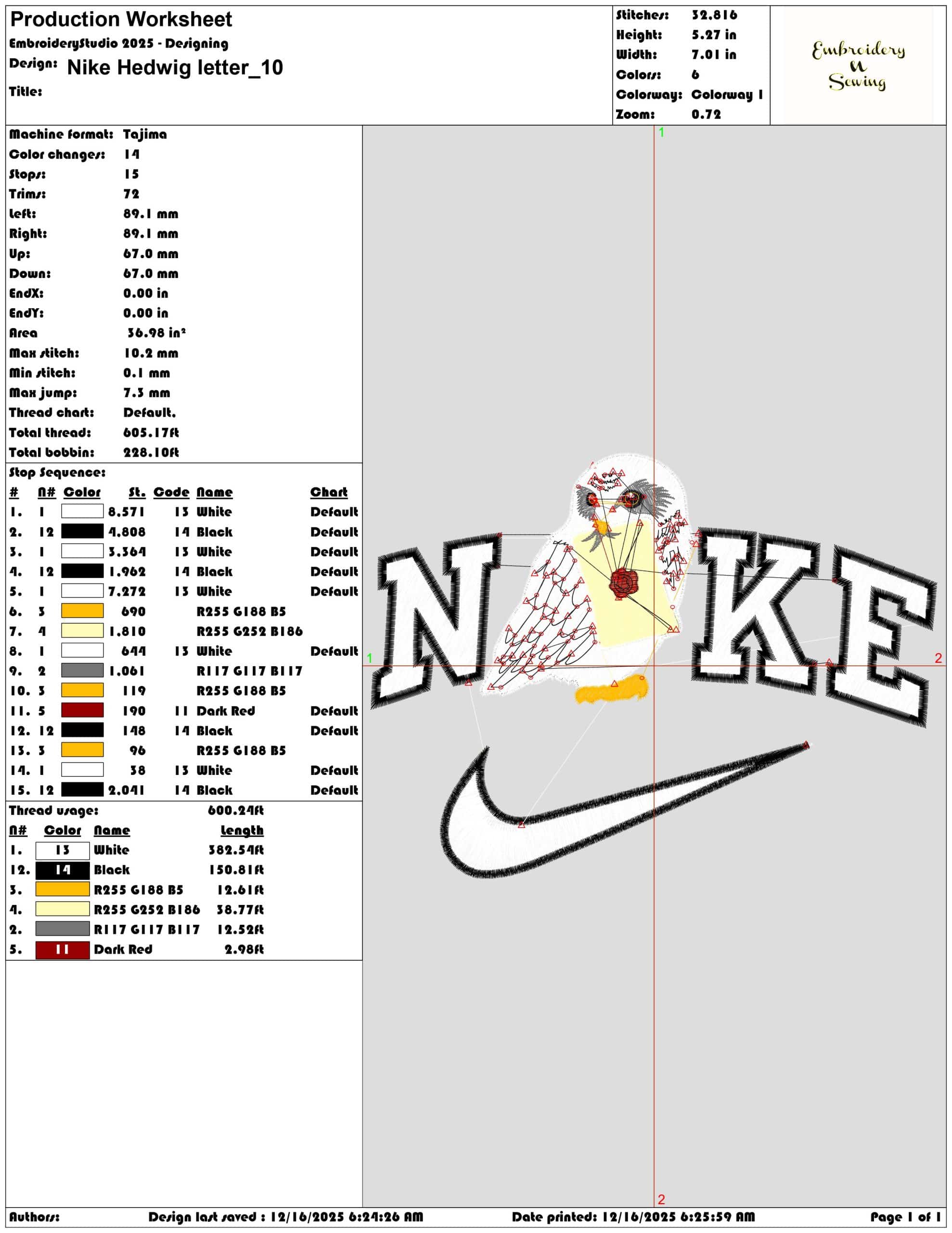 Nike Hedwig letter- Elegant embroidery design file - instant download — view 3