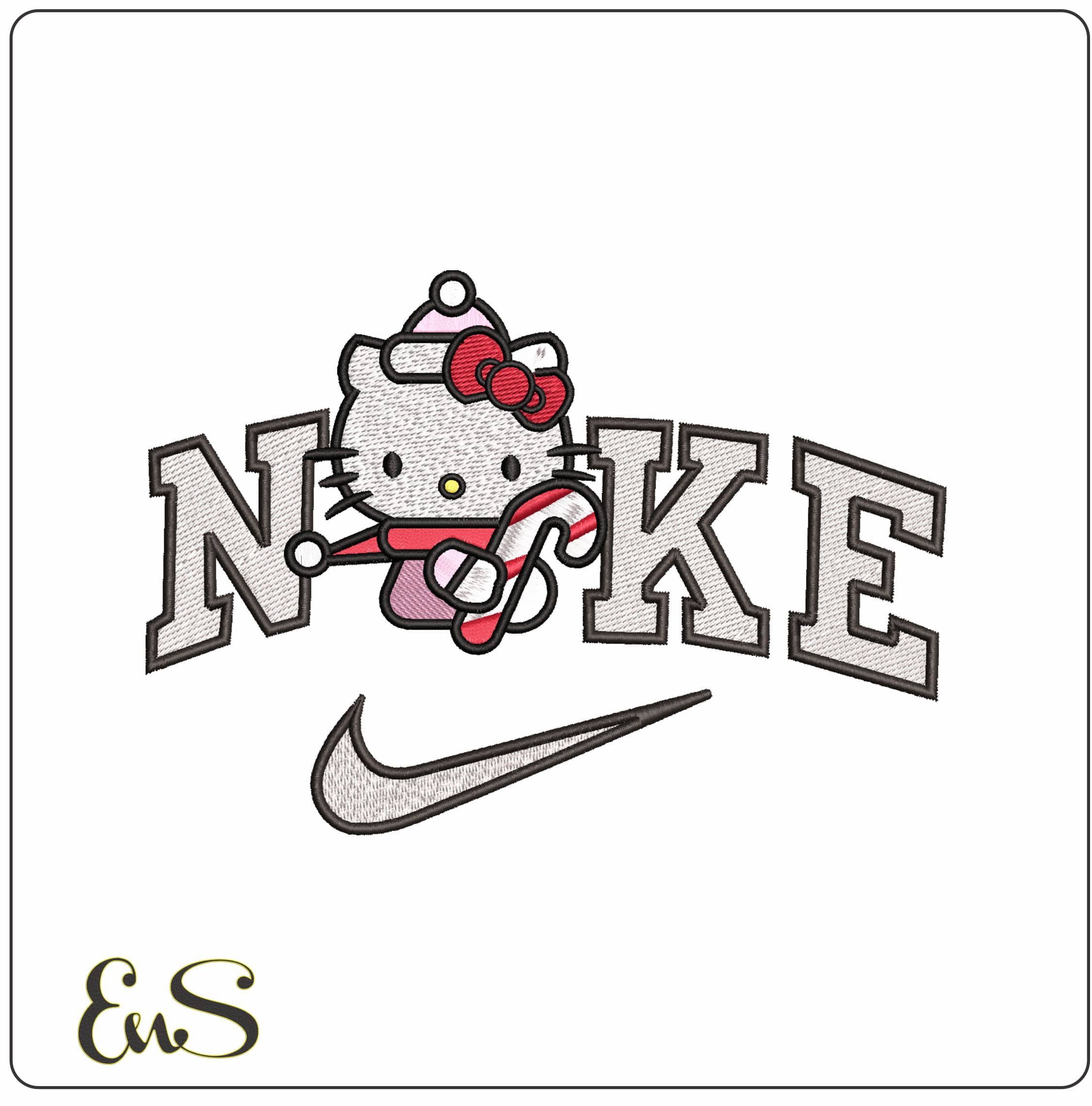 Nike Hello Kitty Candy Cane- Elegant embroidery design file - instant download