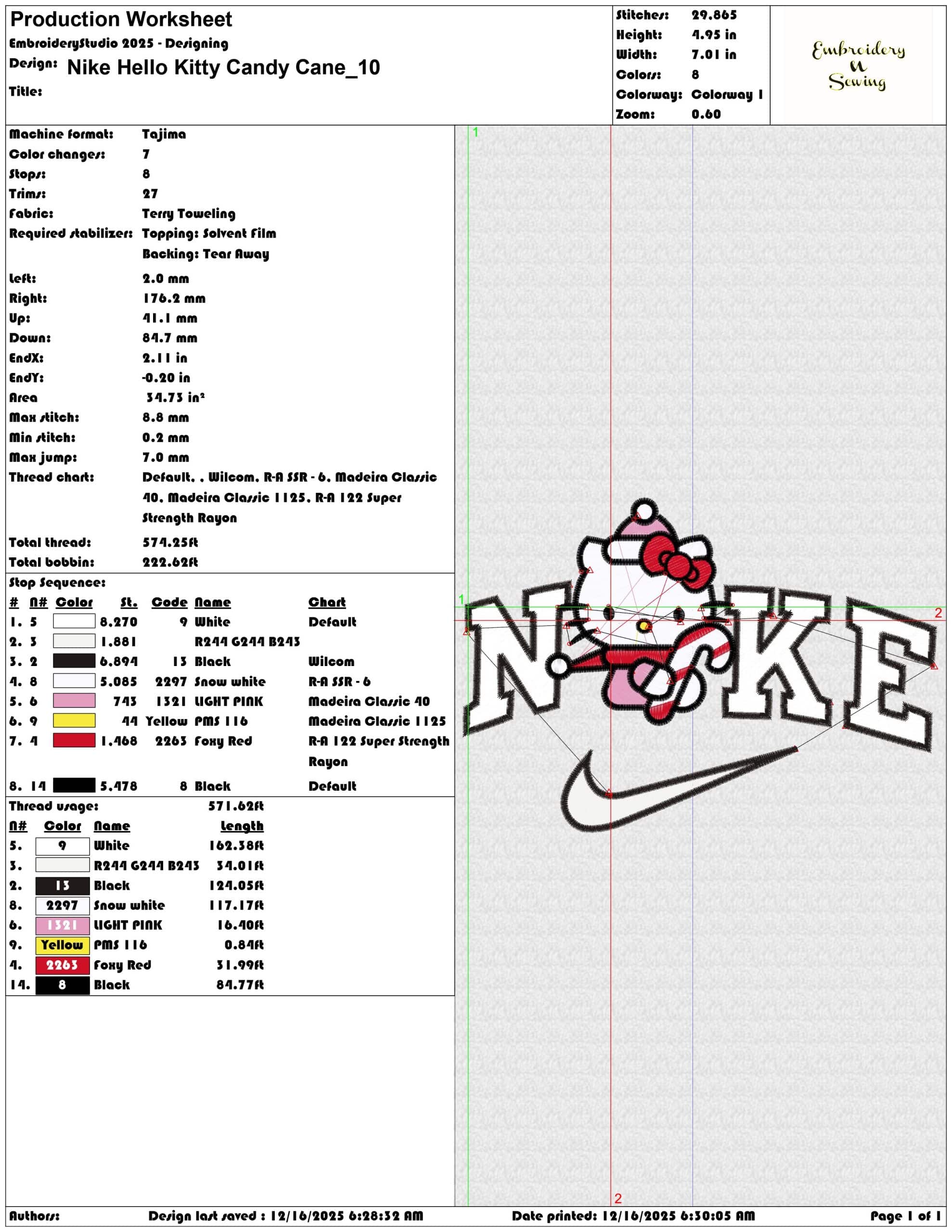 Nike Hello Kitty Candy Cane- Elegant embroidery design file - instant download — view 3