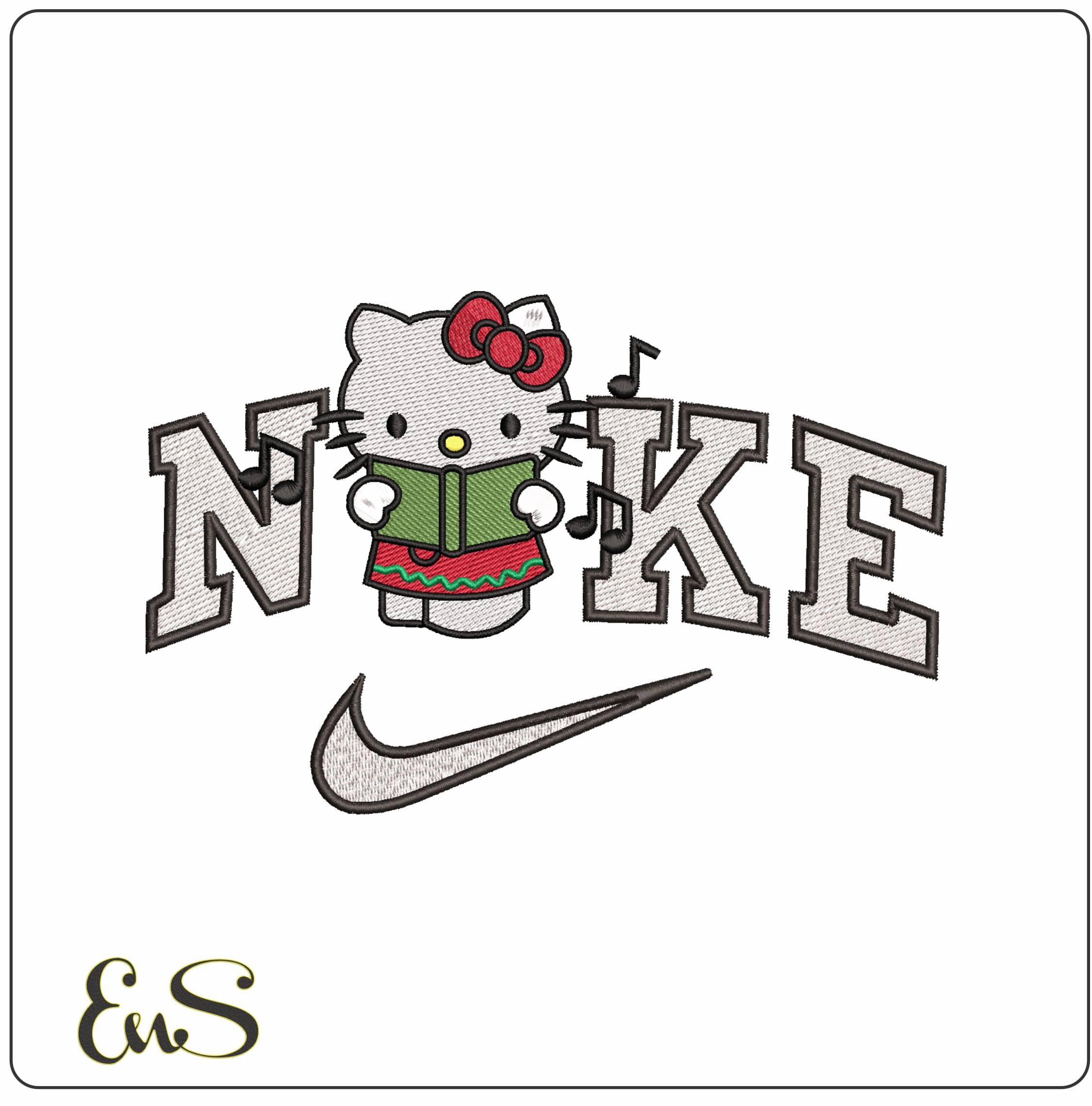 Nike Hello Kitty Carol Singing- Elegant embroidery design file - instant download