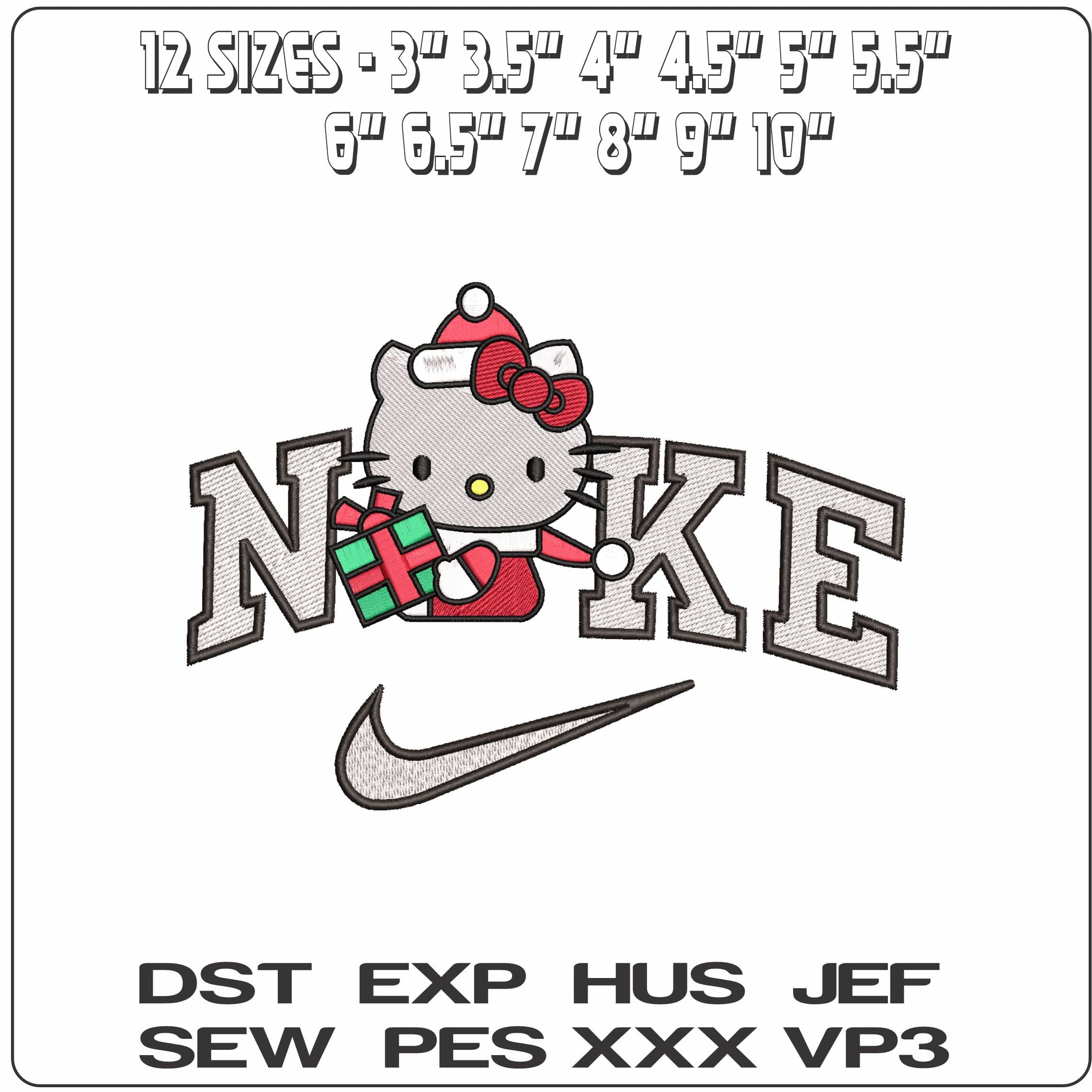 Nike Hello Kitty Delivering a Present- Elegant embroidery design file - instant download — view 2
