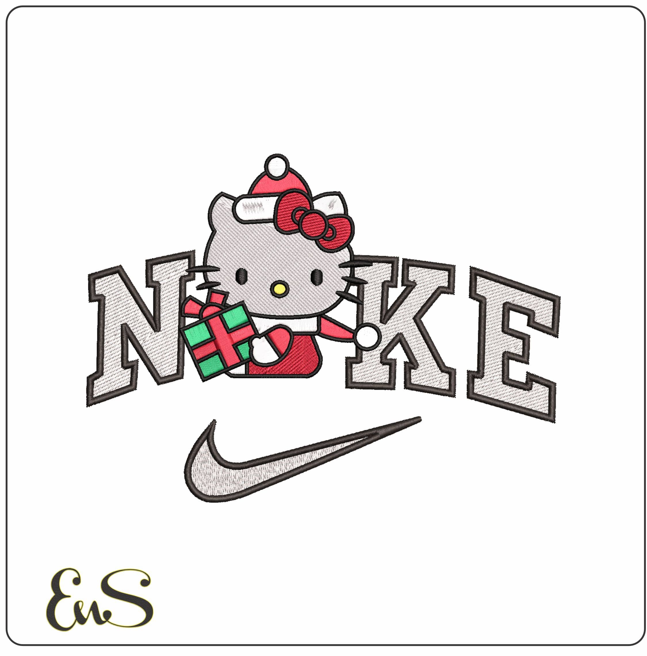 Nike Hello Kitty Delivering a Present- Elegant embroidery design file - instant download