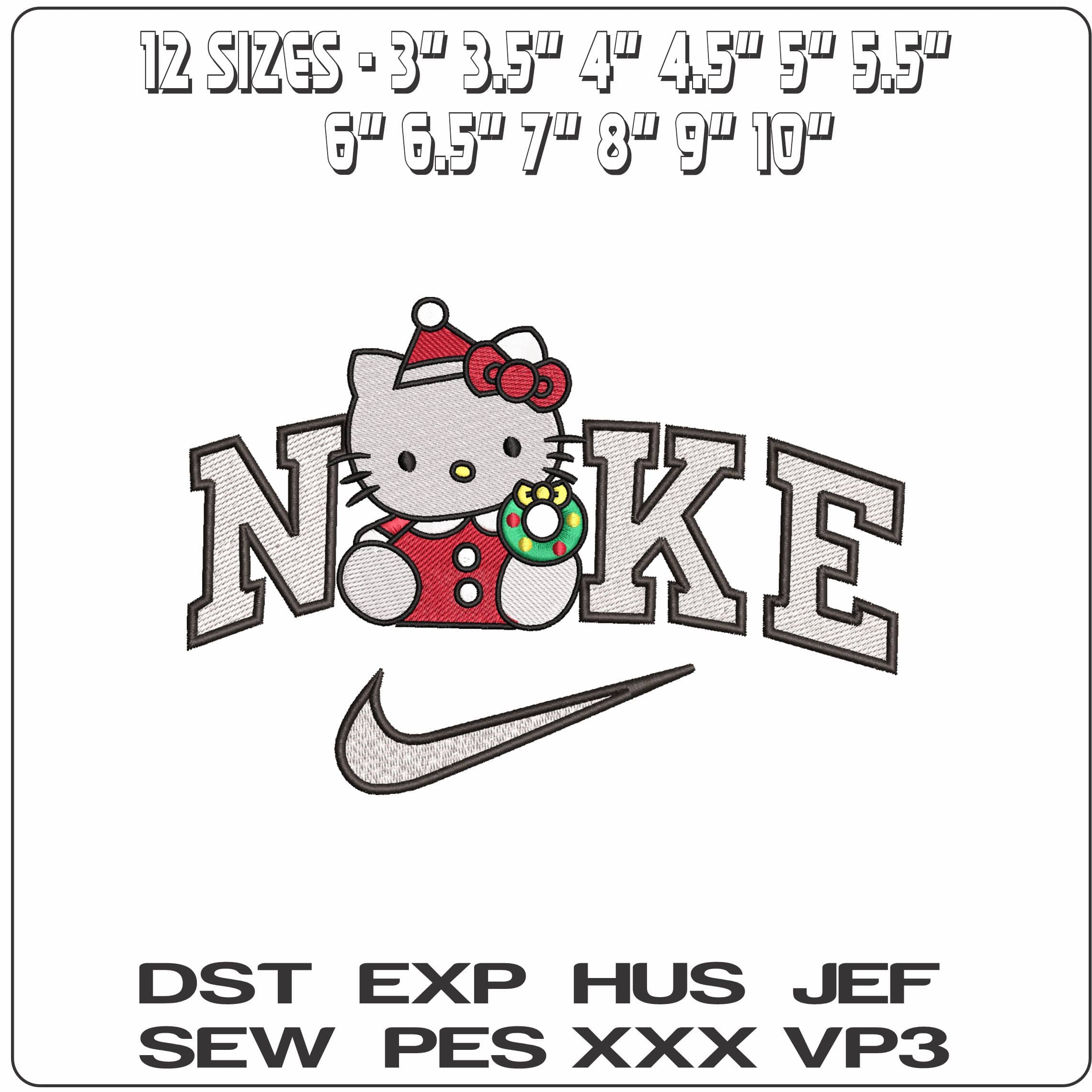 Nike Hello Kitty Ditting with a Wreath- Elegant embroidery design file - instant download — view 2