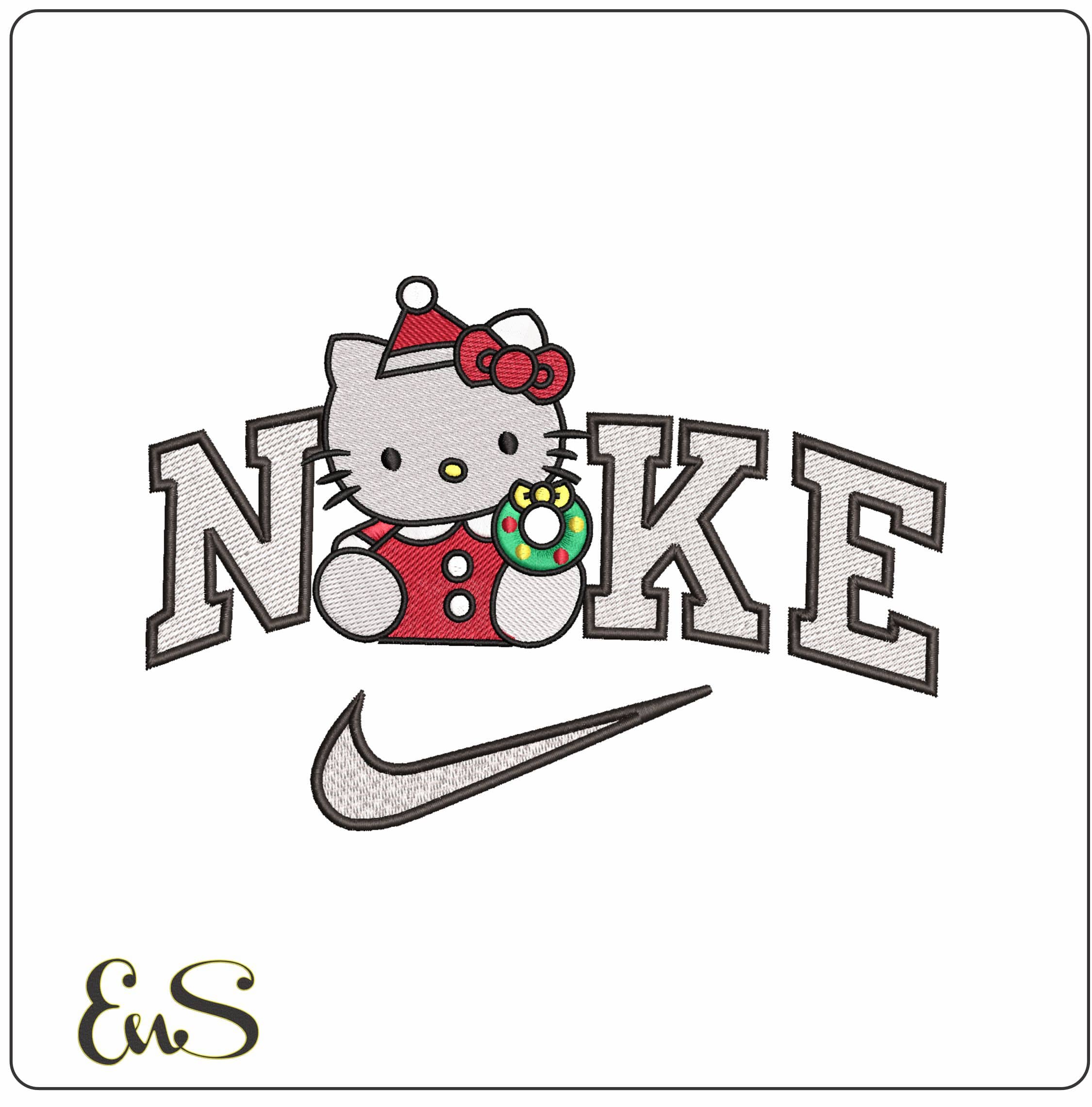 Nike Hello Kitty Ditting with a Wreath- Elegant embroidery design file - instant download
