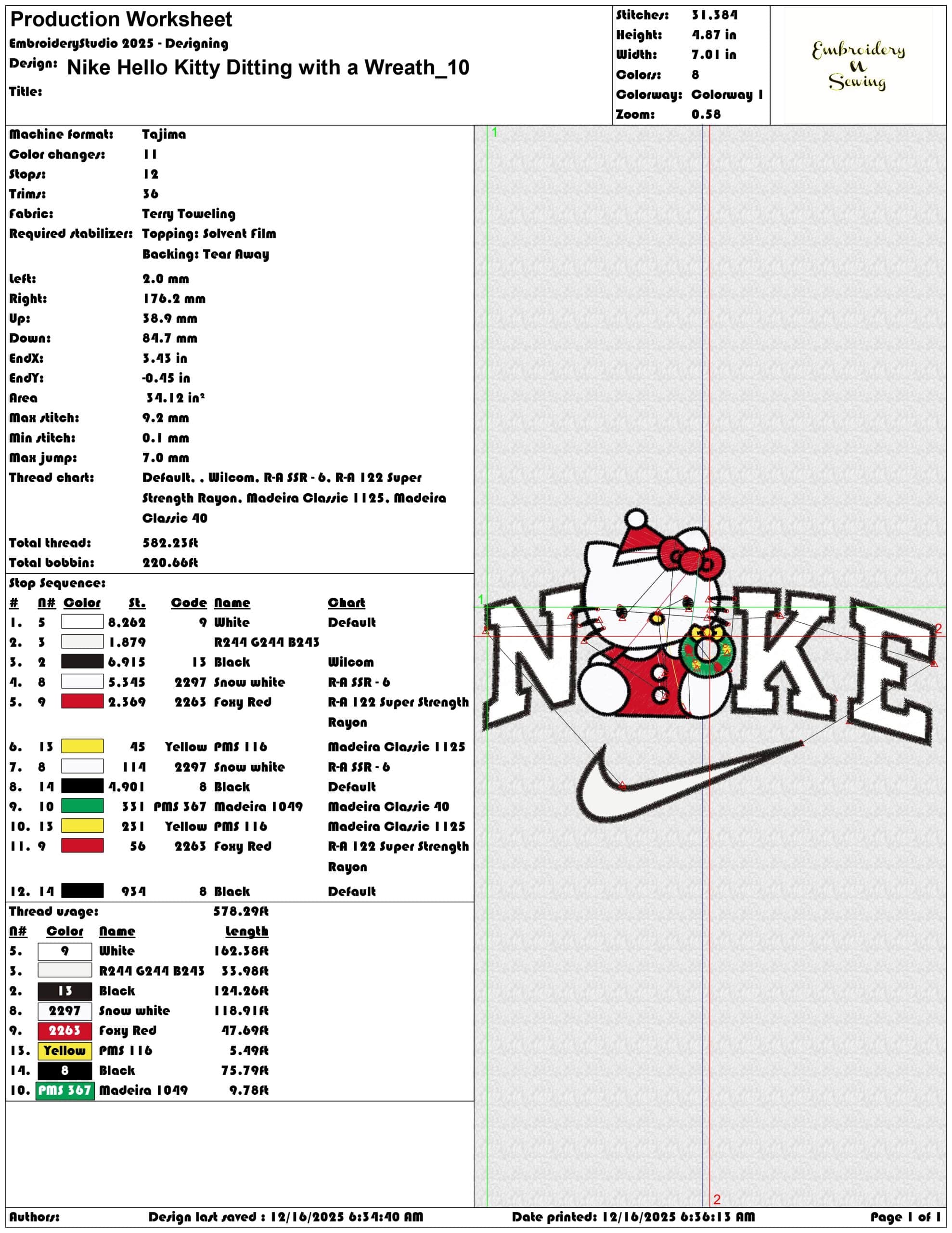 Nike Hello Kitty Ditting with a Wreath- Elegant embroidery design file - instant download — view 3
