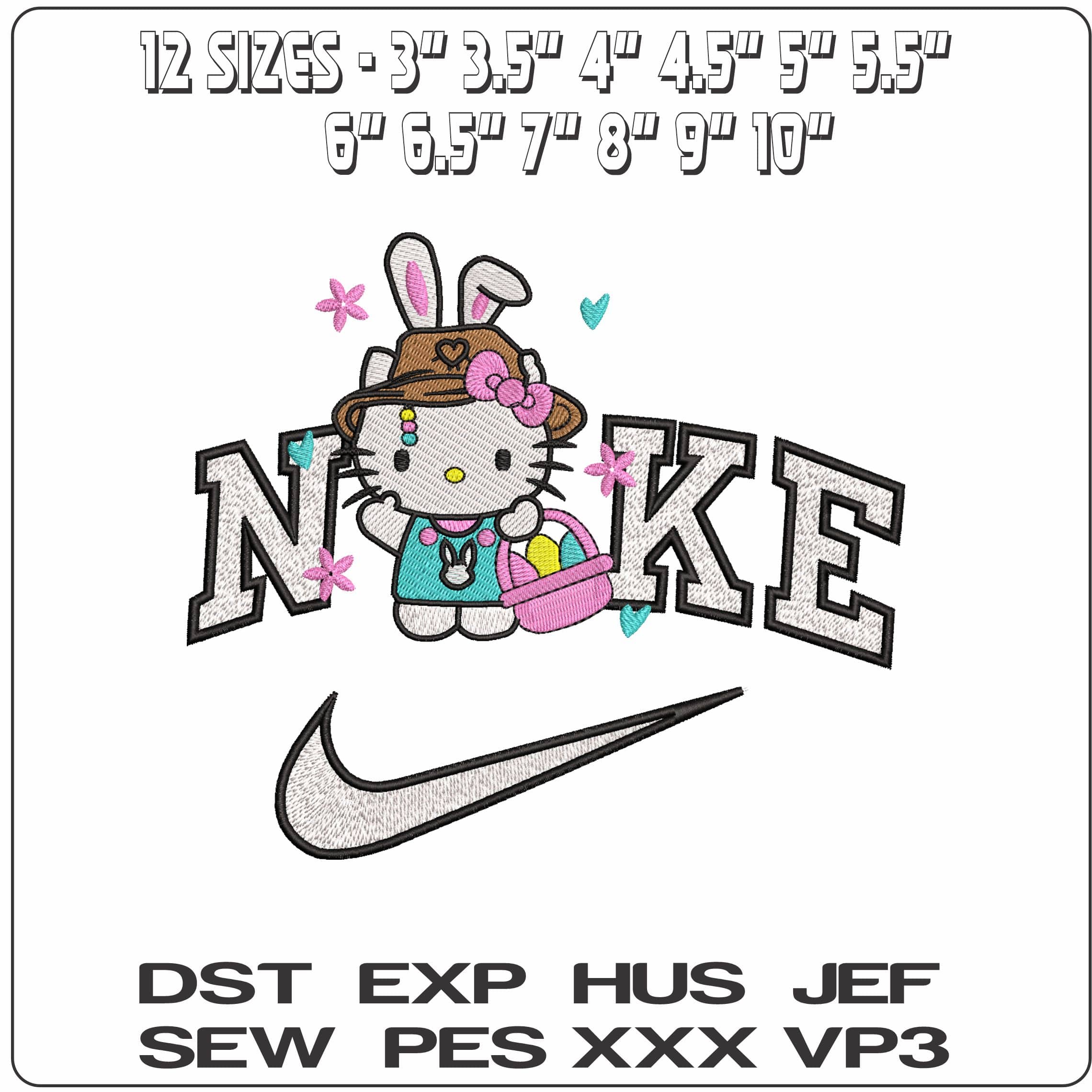 Nike Hello Kitty Easter Bunny- Elegant embroidery design file - instant download — view 2