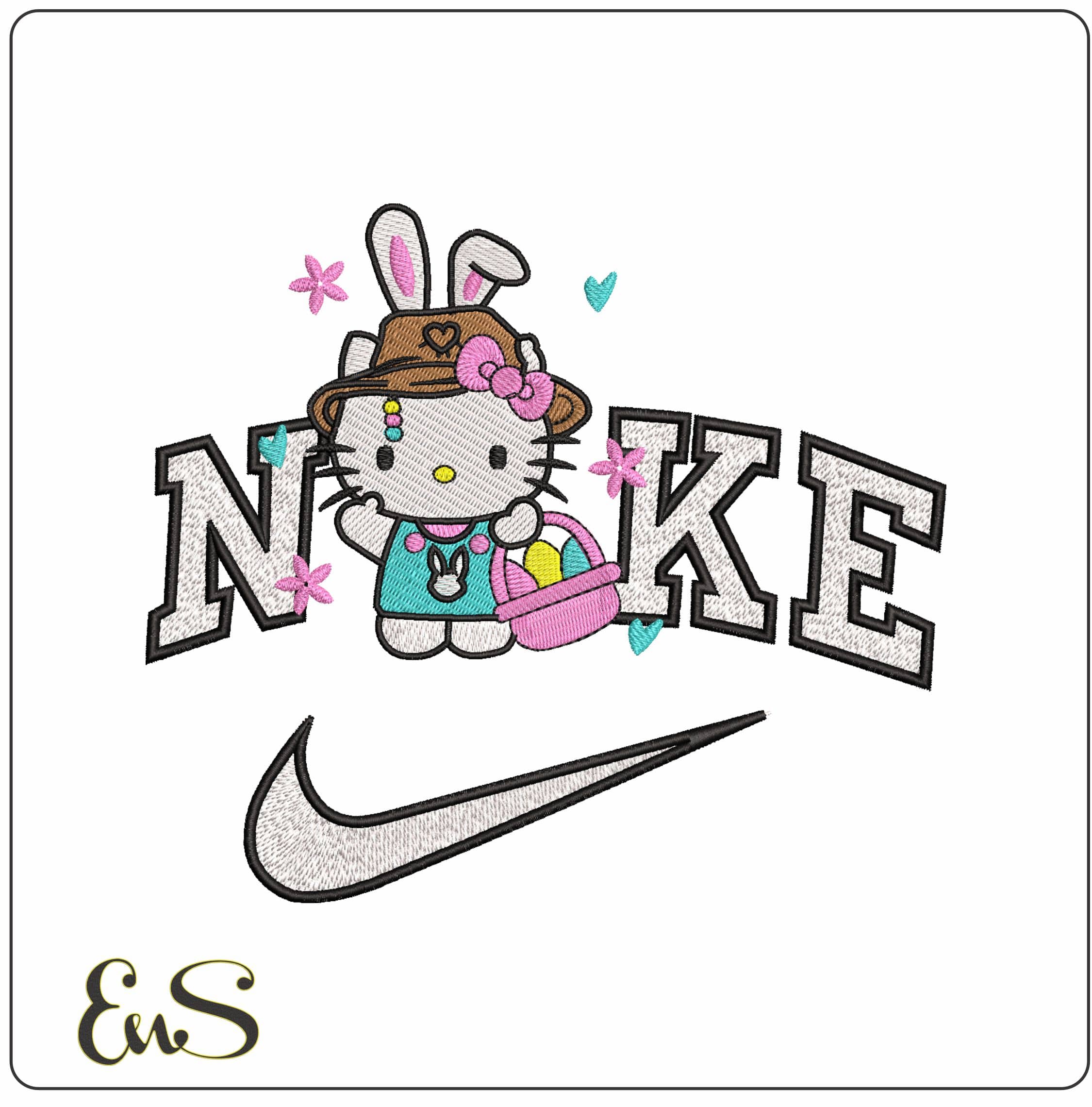 Nike Hello Kitty Easter Bunny- Elegant embroidery design file - instant download