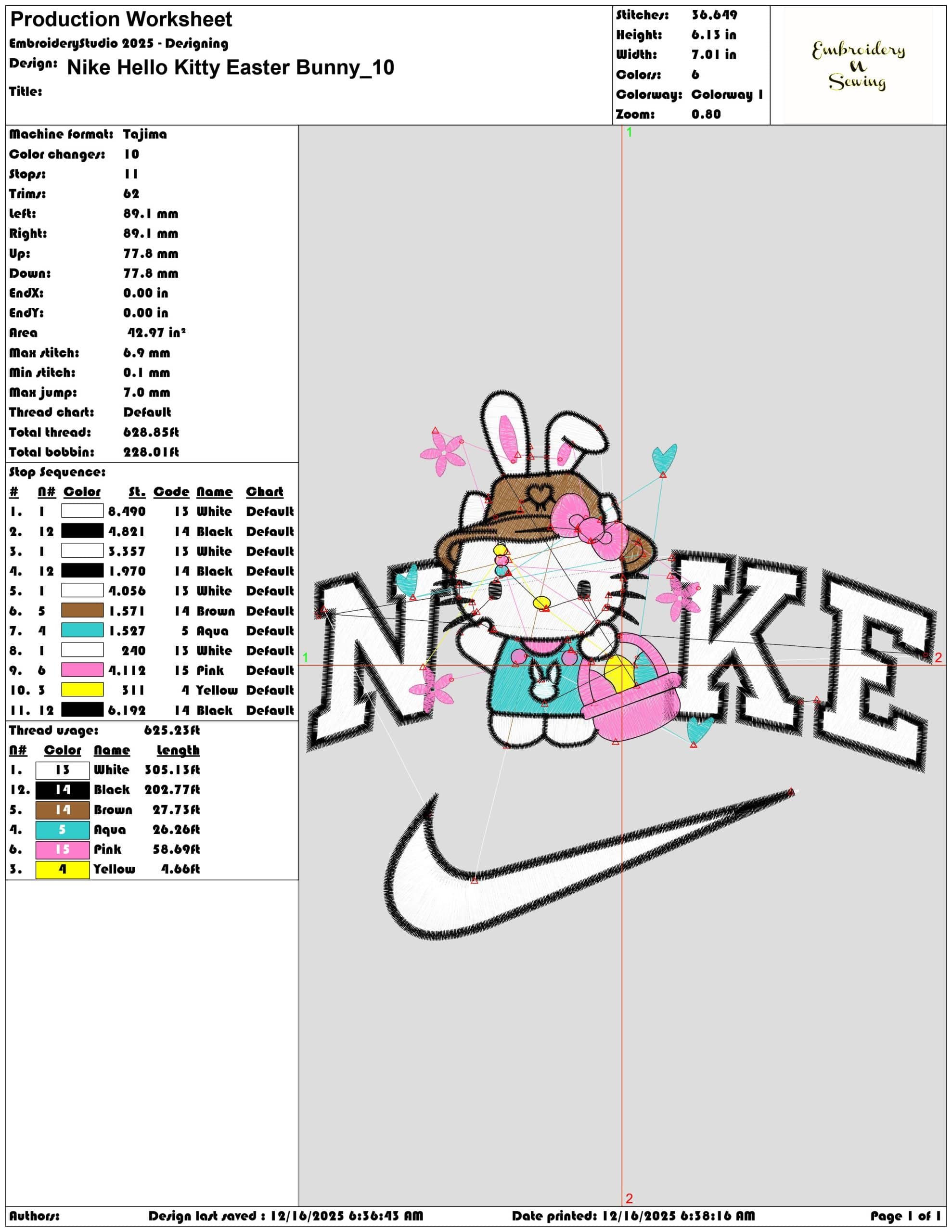Nike Hello Kitty Easter Bunny- Elegant embroidery design file - instant download — view 3