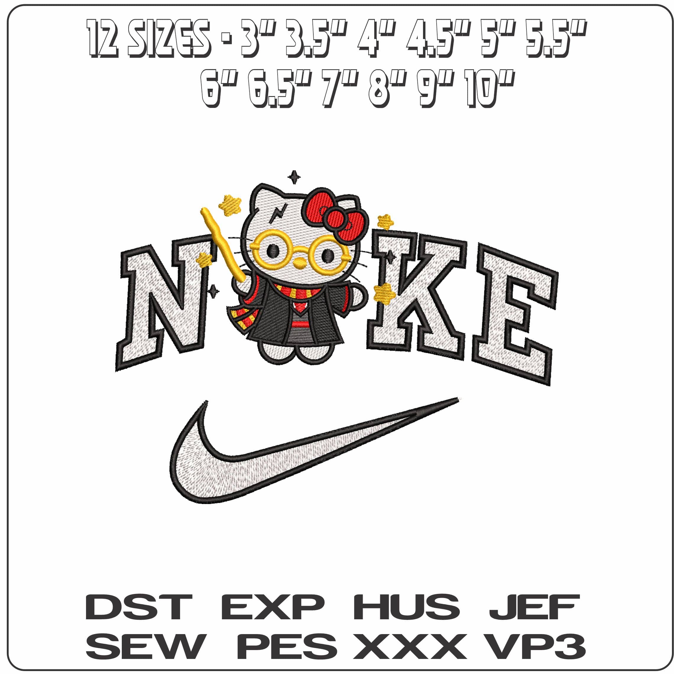 Nike Hello Kitty Harry Potter- Elegant embroidery design file - instant download — view 2
