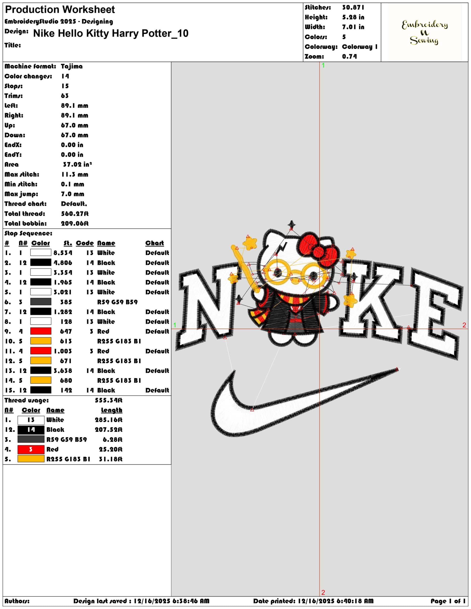 Nike Hello Kitty Harry Potter- Elegant embroidery design file - instant download — view 3