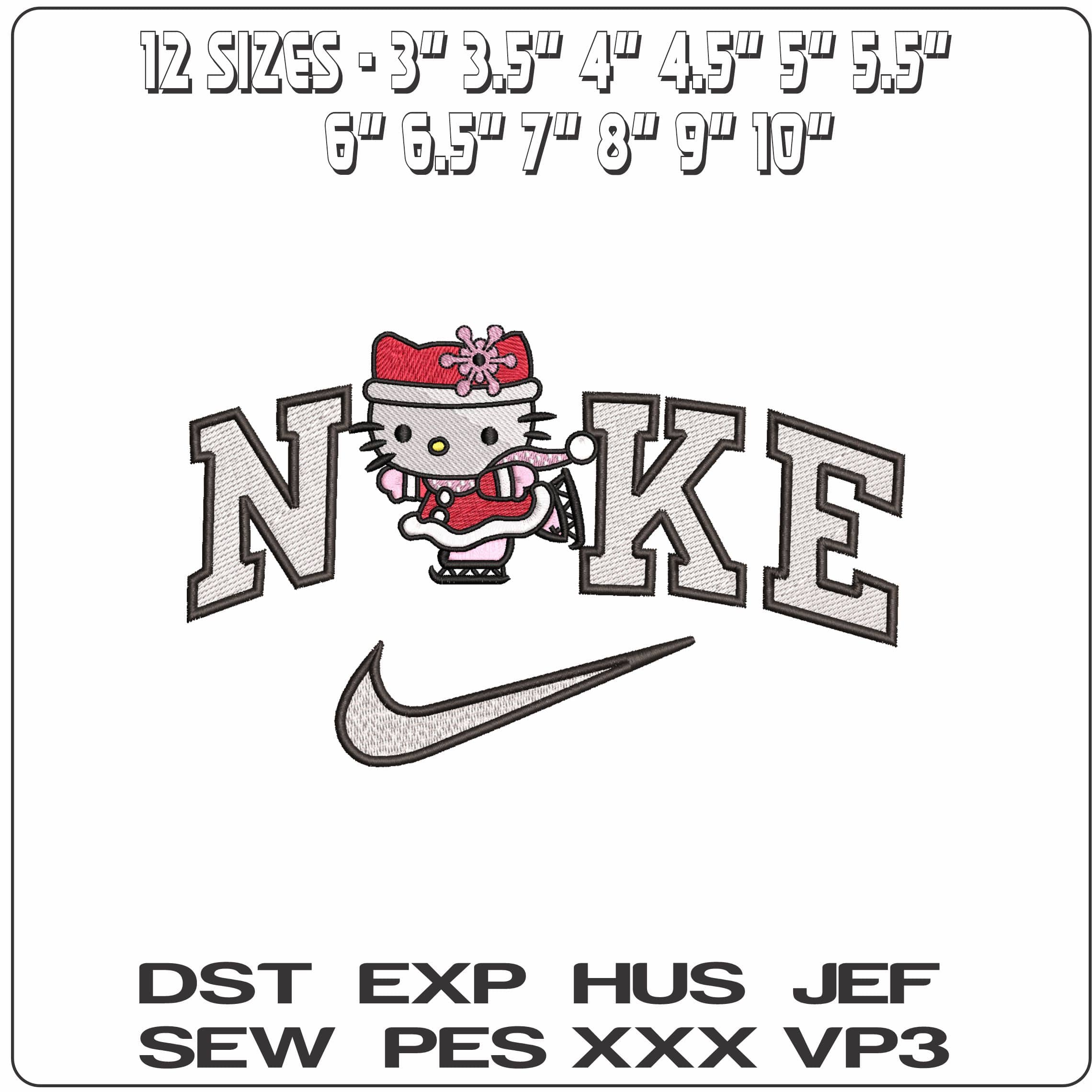 Nike Hello Kitty Ice Skating- Elegant embroidery design file - instant download — view 2