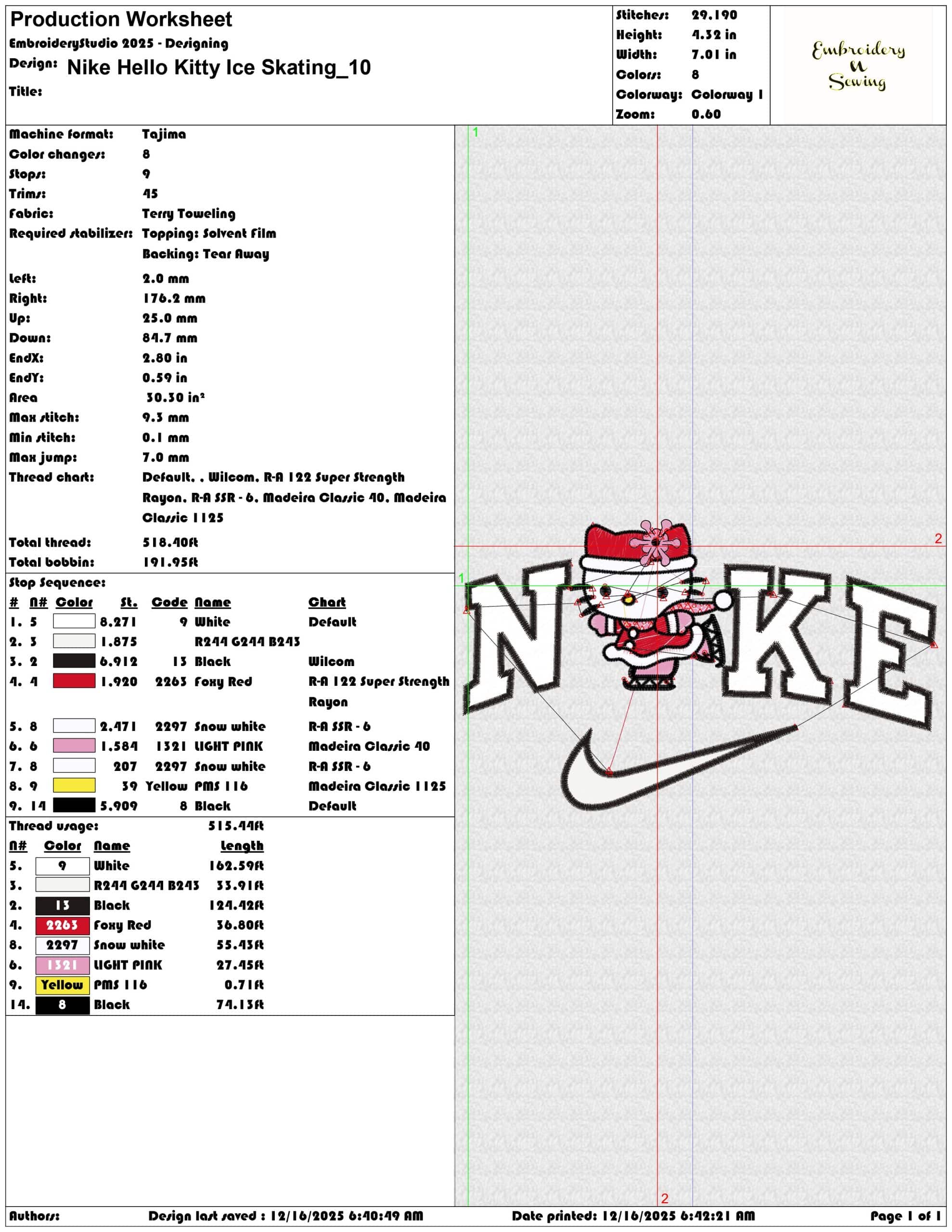 Nike Hello Kitty Ice Skating- Elegant embroidery design file - instant download — view 3
