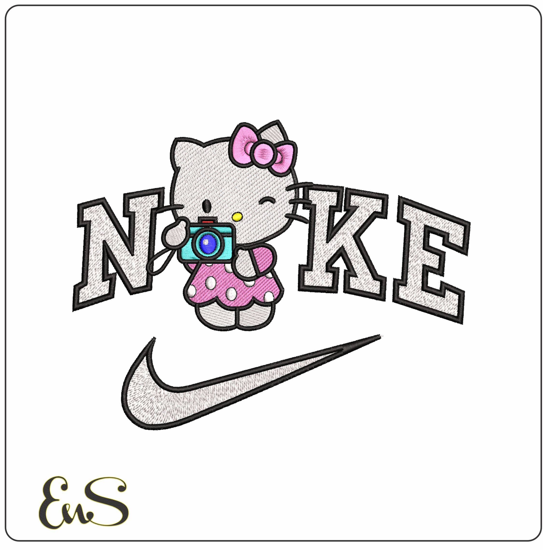 Nike Hello Kitty Photographer- Elegant embroidery design file - instant download
