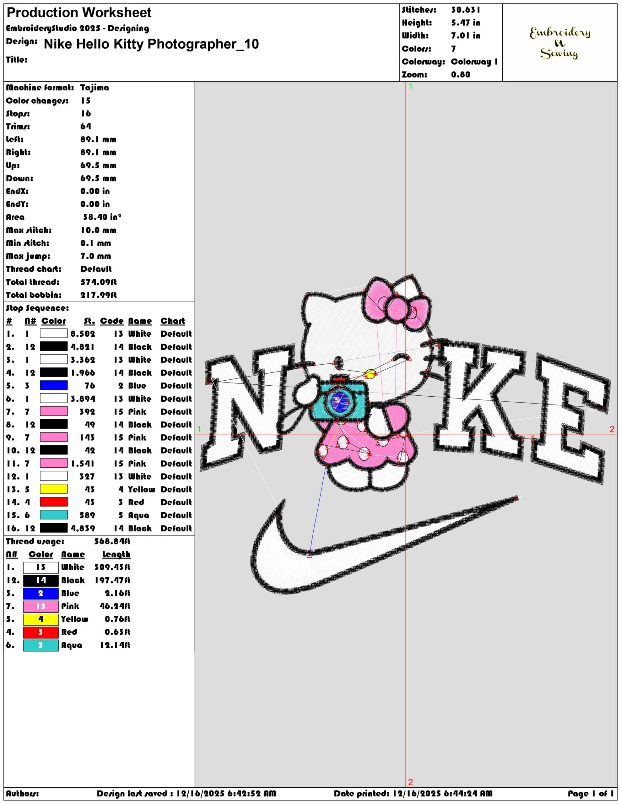 Nike Hello Kitty Photographer- Elegant embroidery design file - instant download — view 3