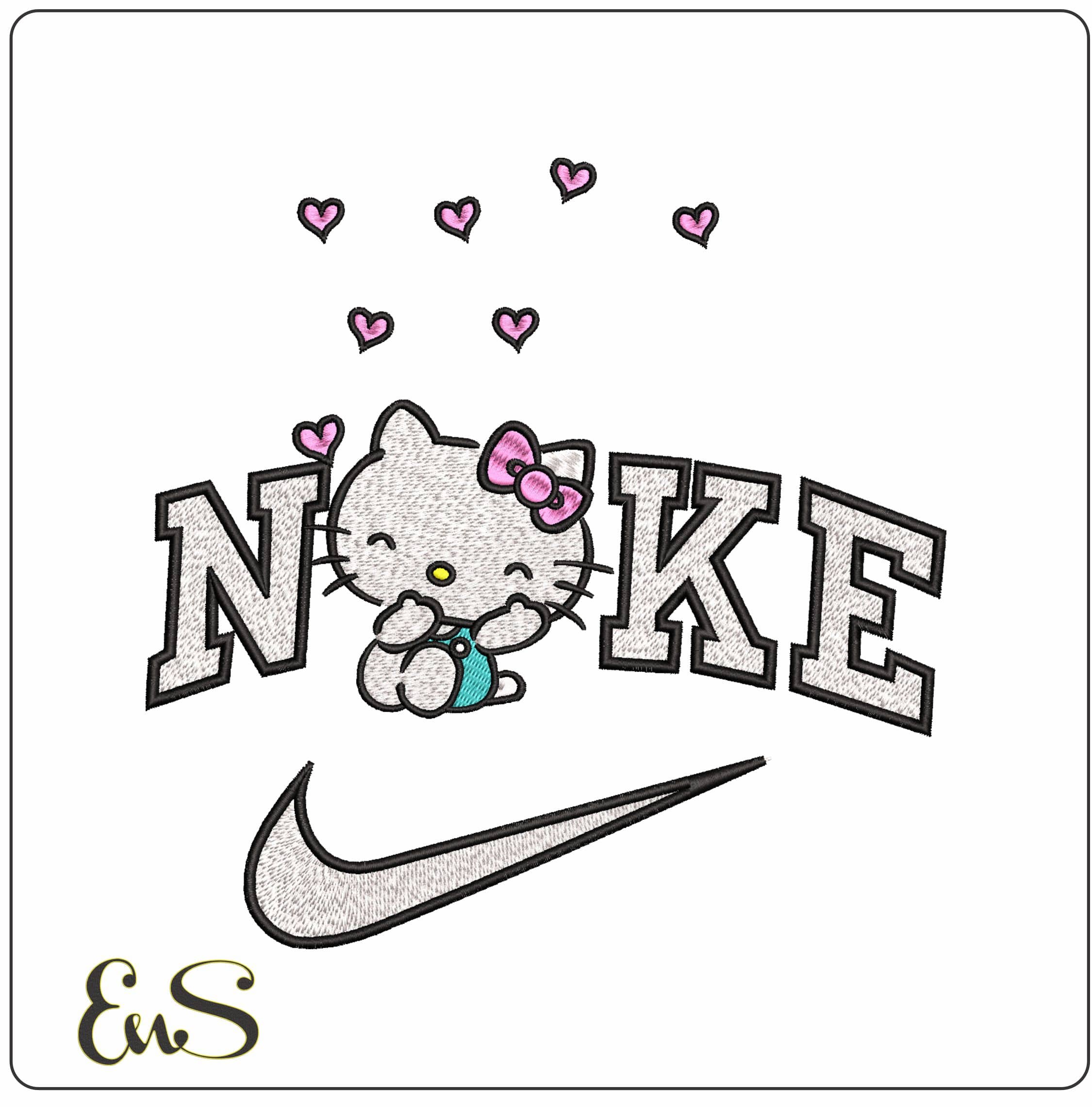 Nike Hello Kitty Sitting Down Hearts radiating- Elegant embroidery design file - instant download