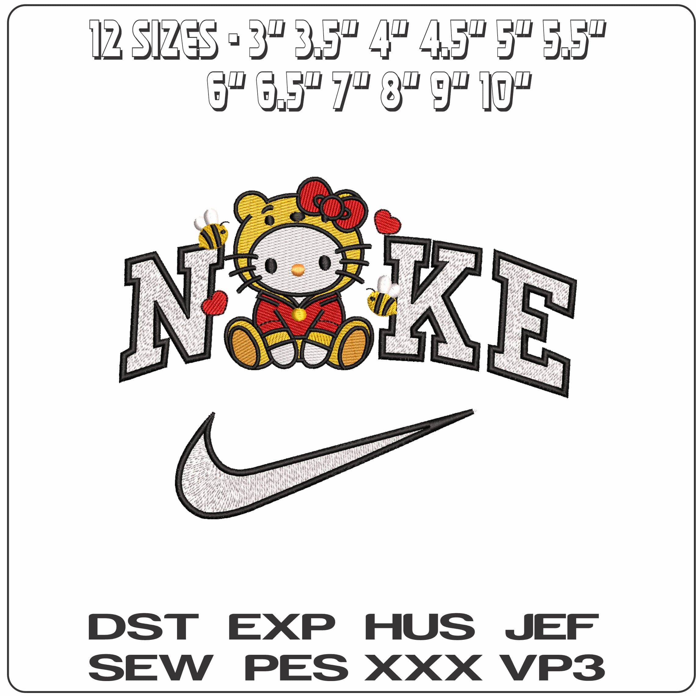 Nike Hello Kitty Winnie the Pooh- Elegant embroidery design file - instant download — view 2