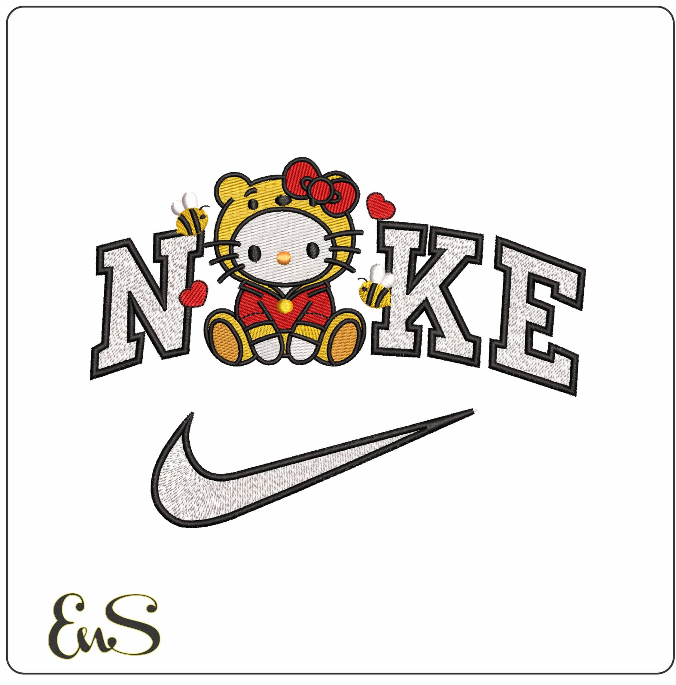 Nike Hello Kitty Winnie the Pooh- Elegant embroidery design file - instant download