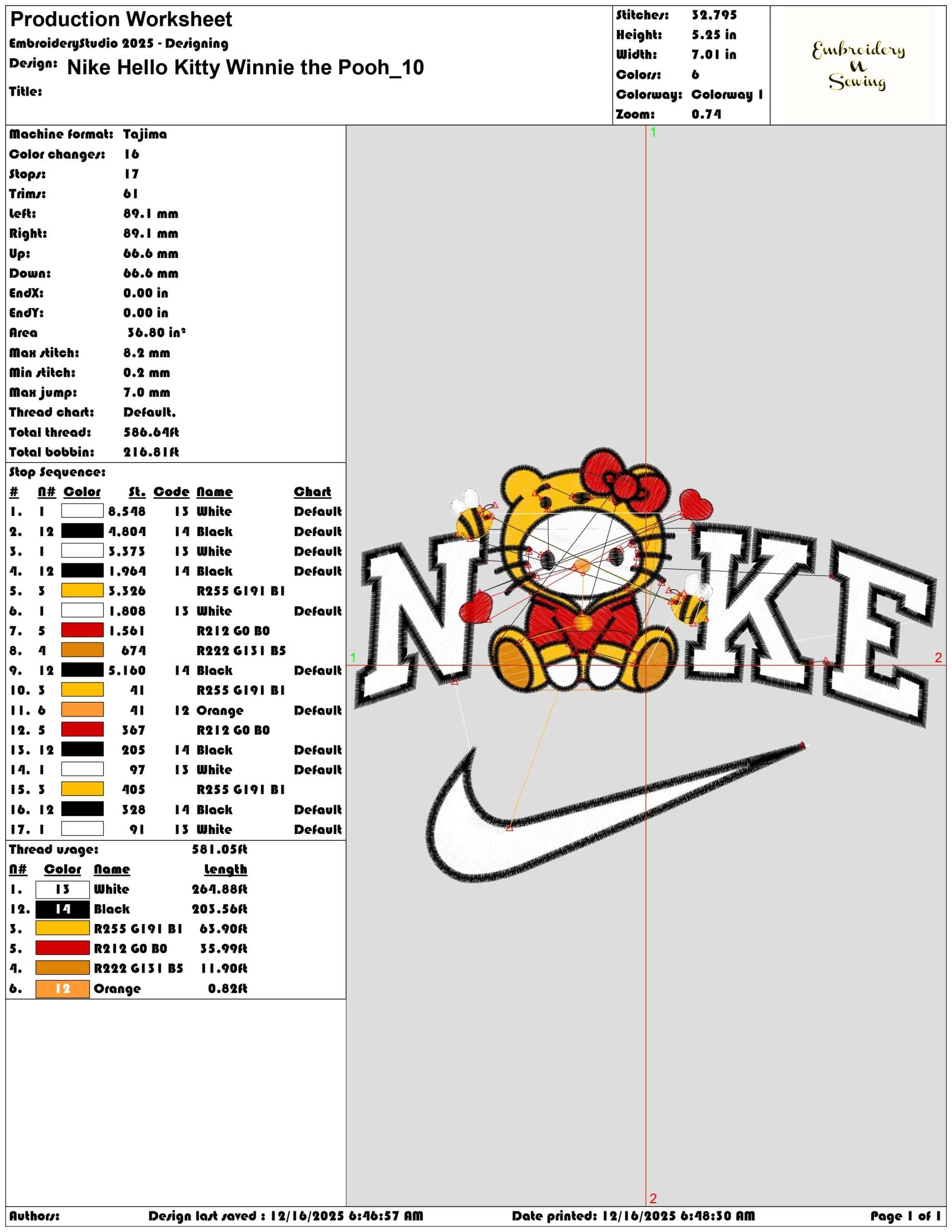 Nike Hello Kitty Winnie the Pooh- Elegant embroidery design file - instant download — view 3