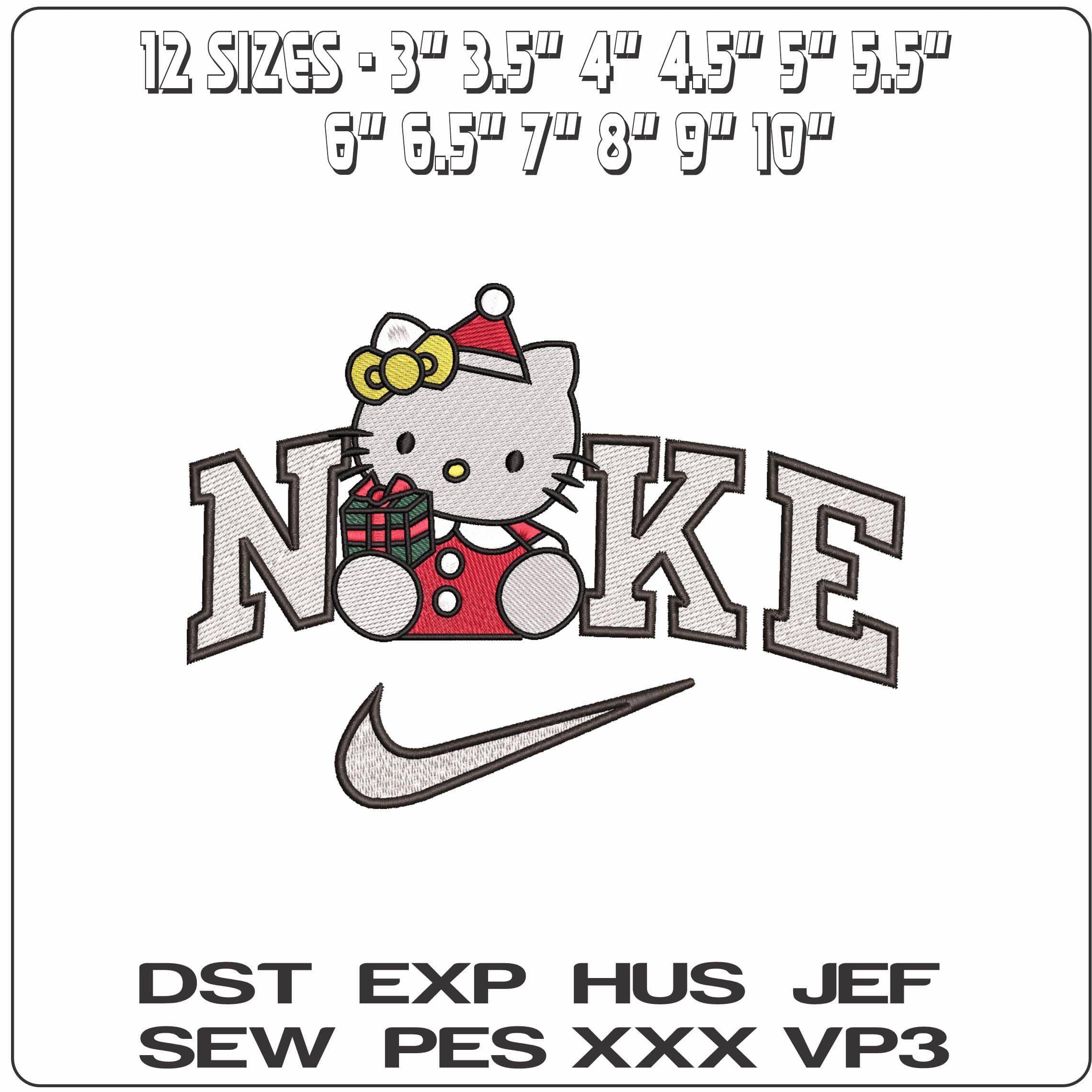 Nike Hello Kitty With a Present- Elegant embroidery design file - instant download — view 2