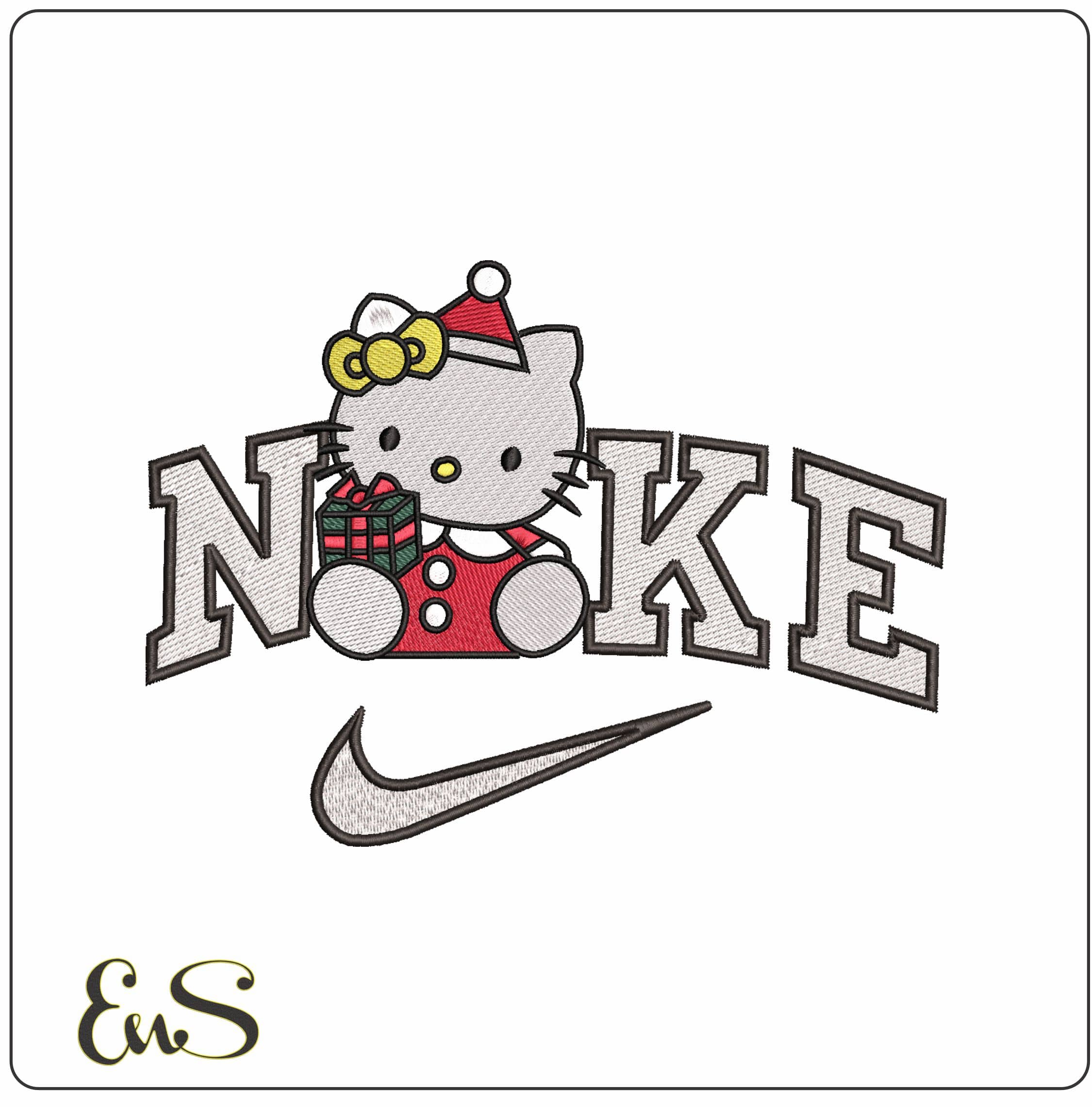 Nike Hello Kitty With a Present- Elegant embroidery design file - instant download