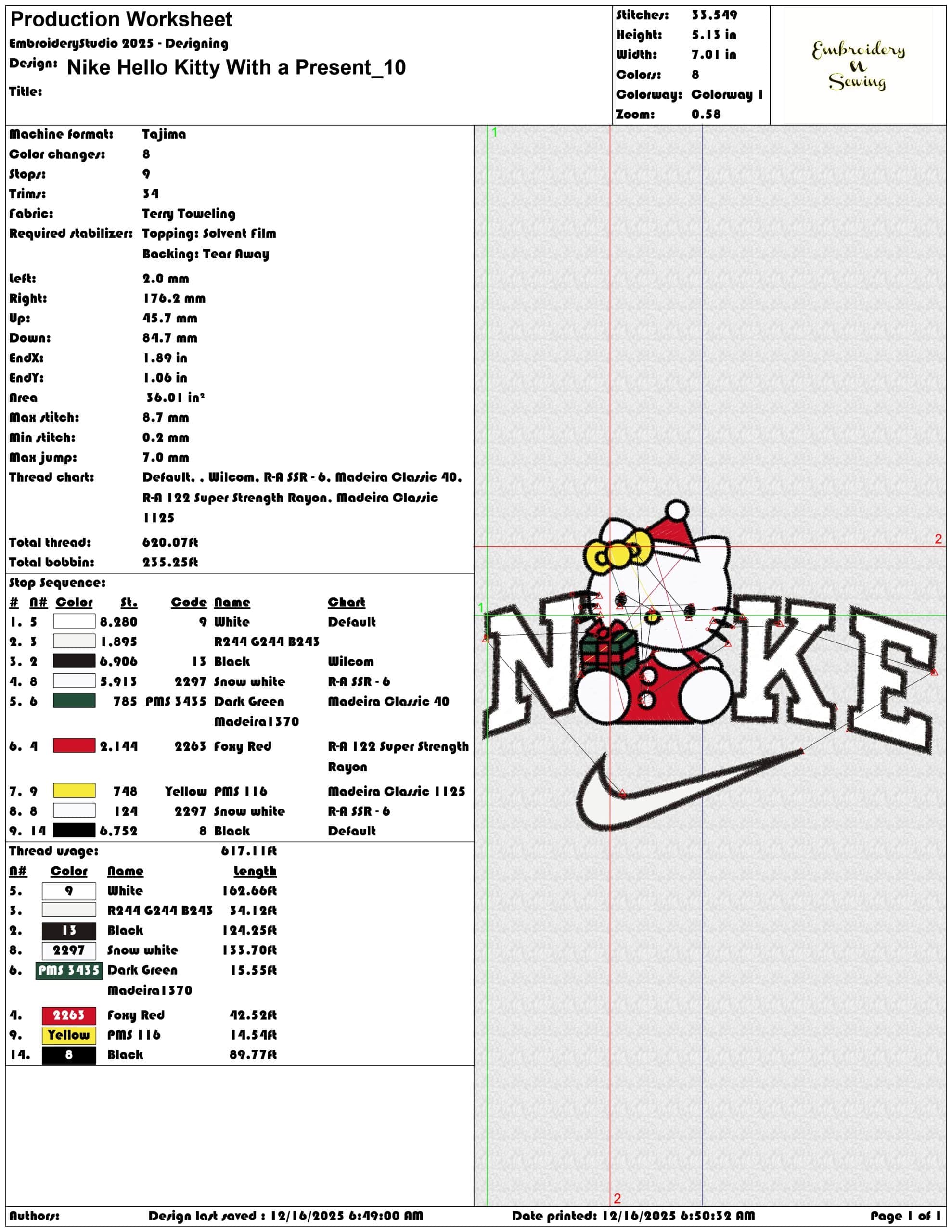 Nike Hello Kitty With a Present- Elegant embroidery design file - instant download — view 3