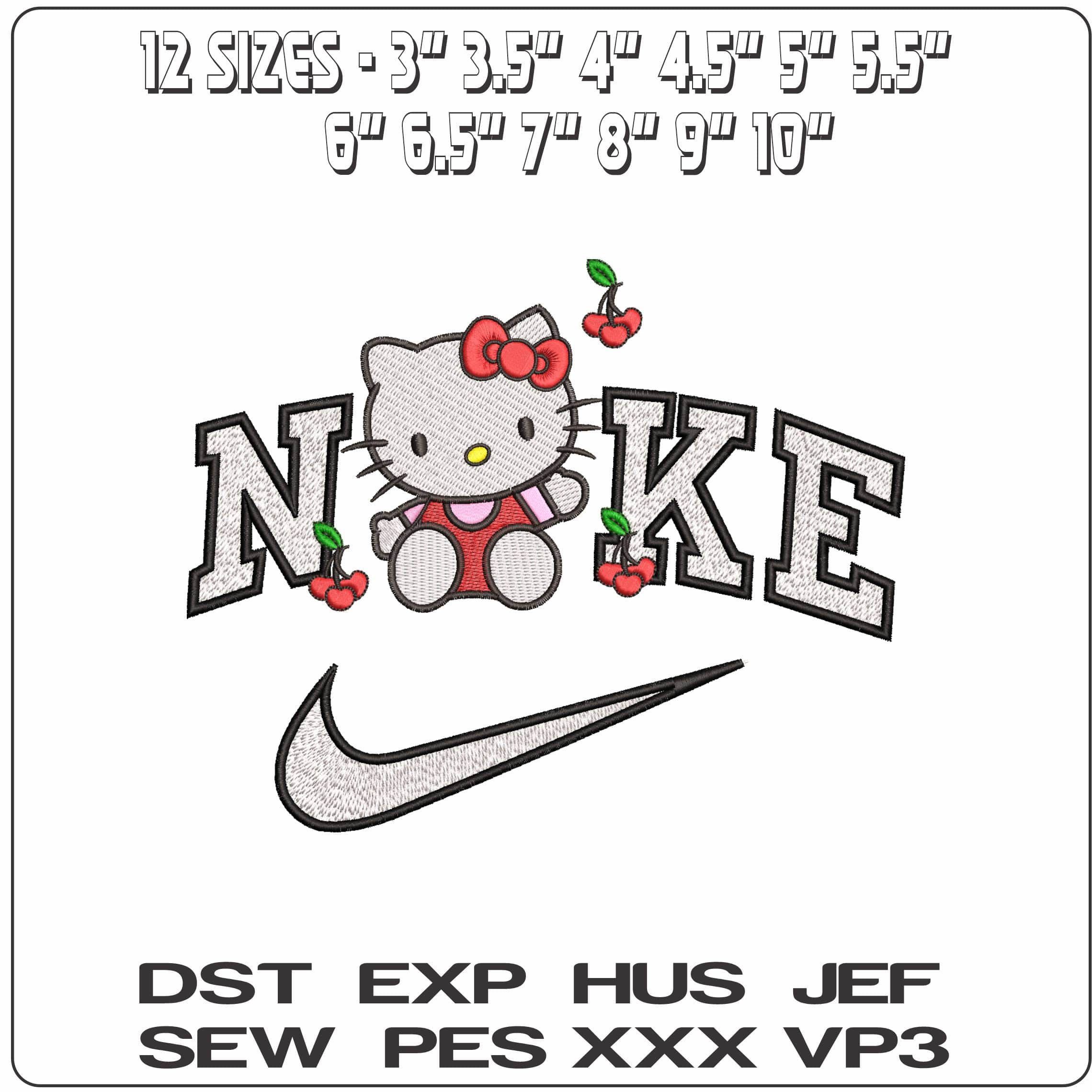 Nike Hello Kitty with Cherries- Elegant embroidery design file - instant download — view 2