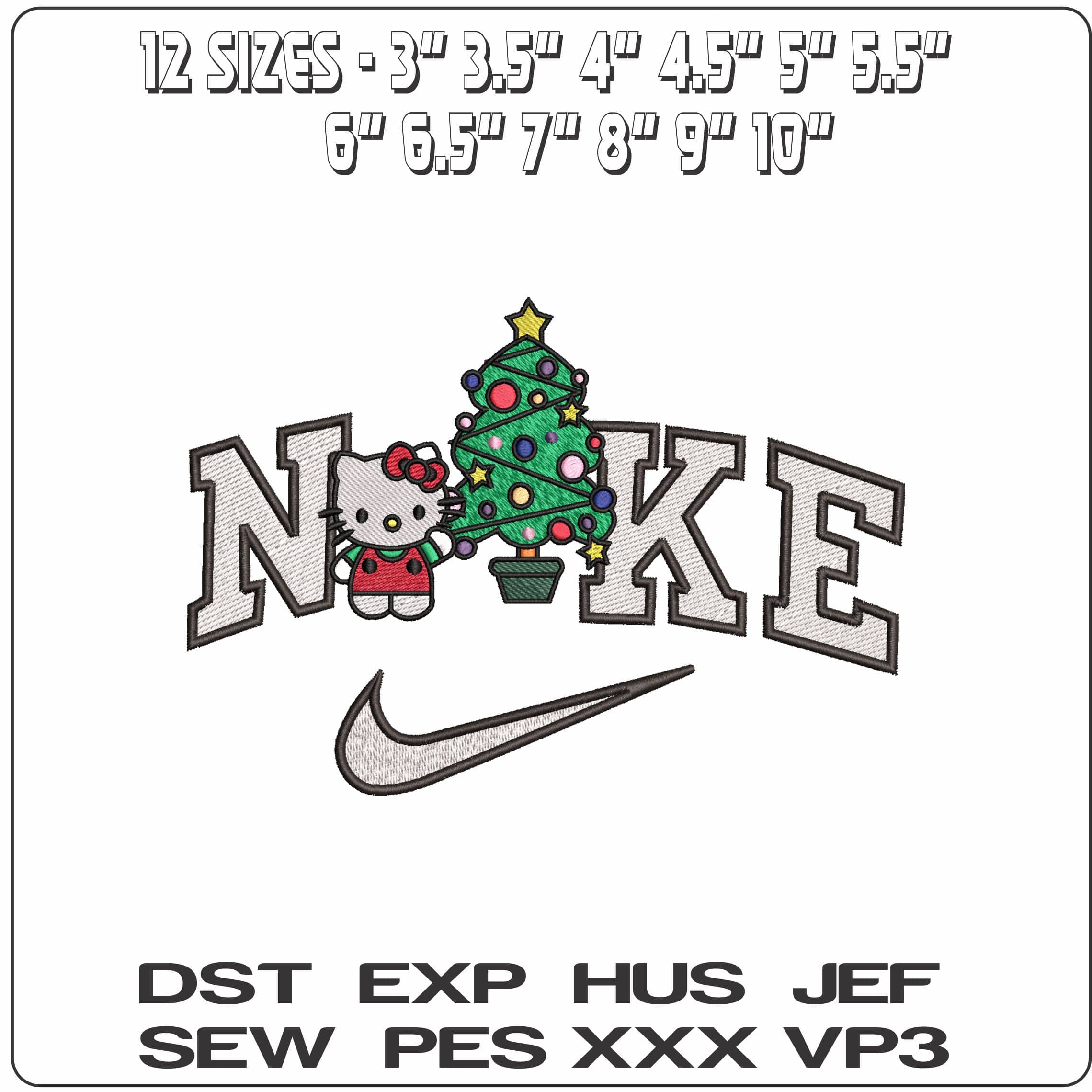 Nike Hello Kitty With Christmas Tree- Elegant embroidery design file - instant download — view 2