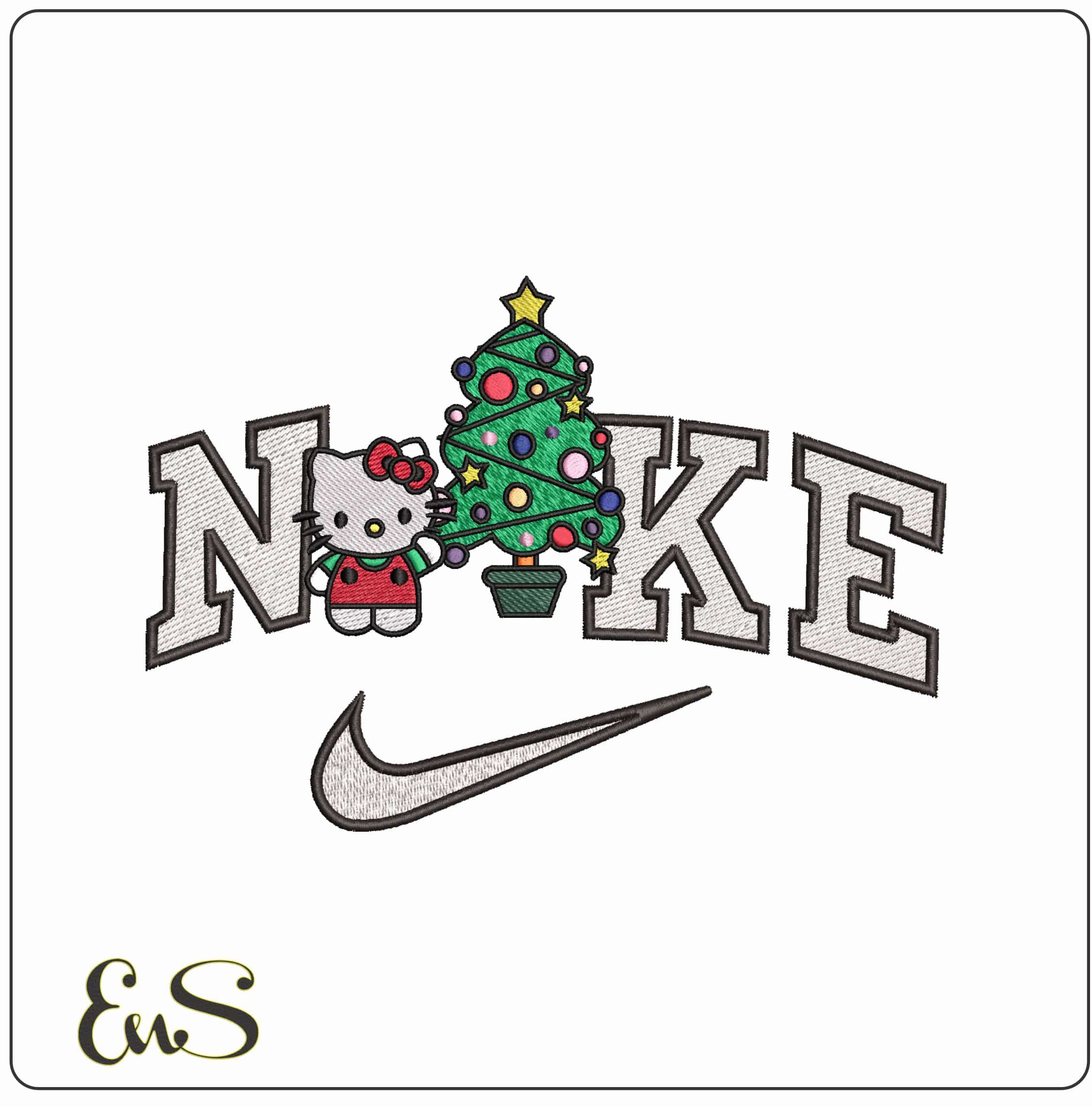 Nike Hello Kitty With Christmas Tree- Elegant embroidery design file - instant download