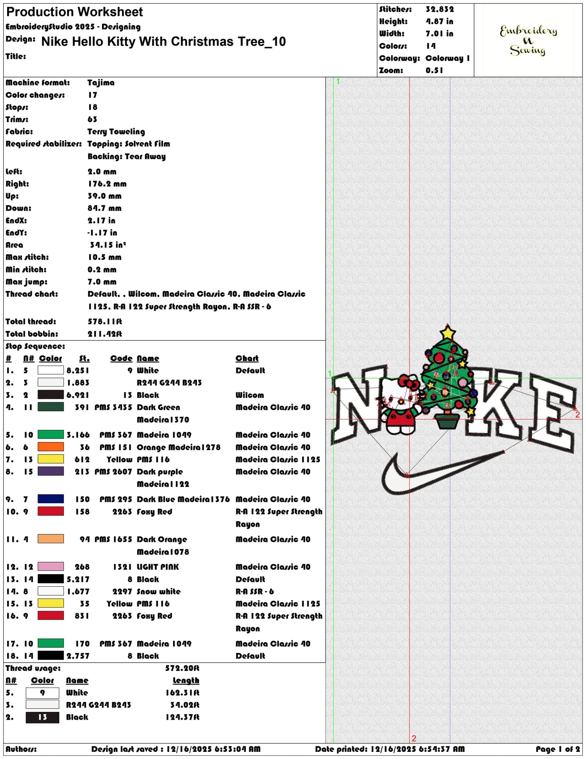 Nike Hello Kitty With Christmas Tree- Elegant embroidery design file - instant download — view 3