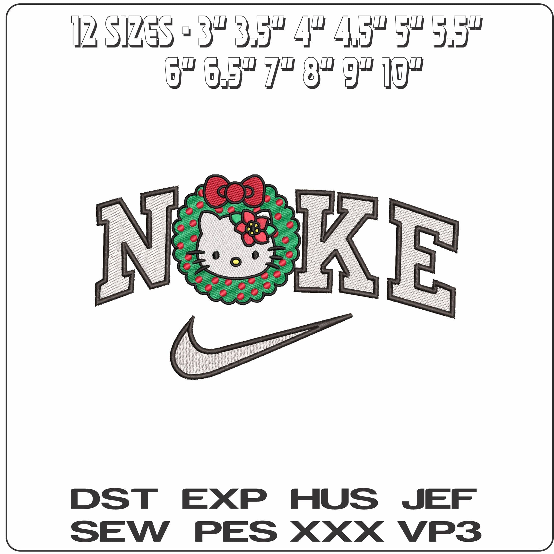 Nike Hello Kitty Wreath- Elegant embroidery design file - instant download — view 2