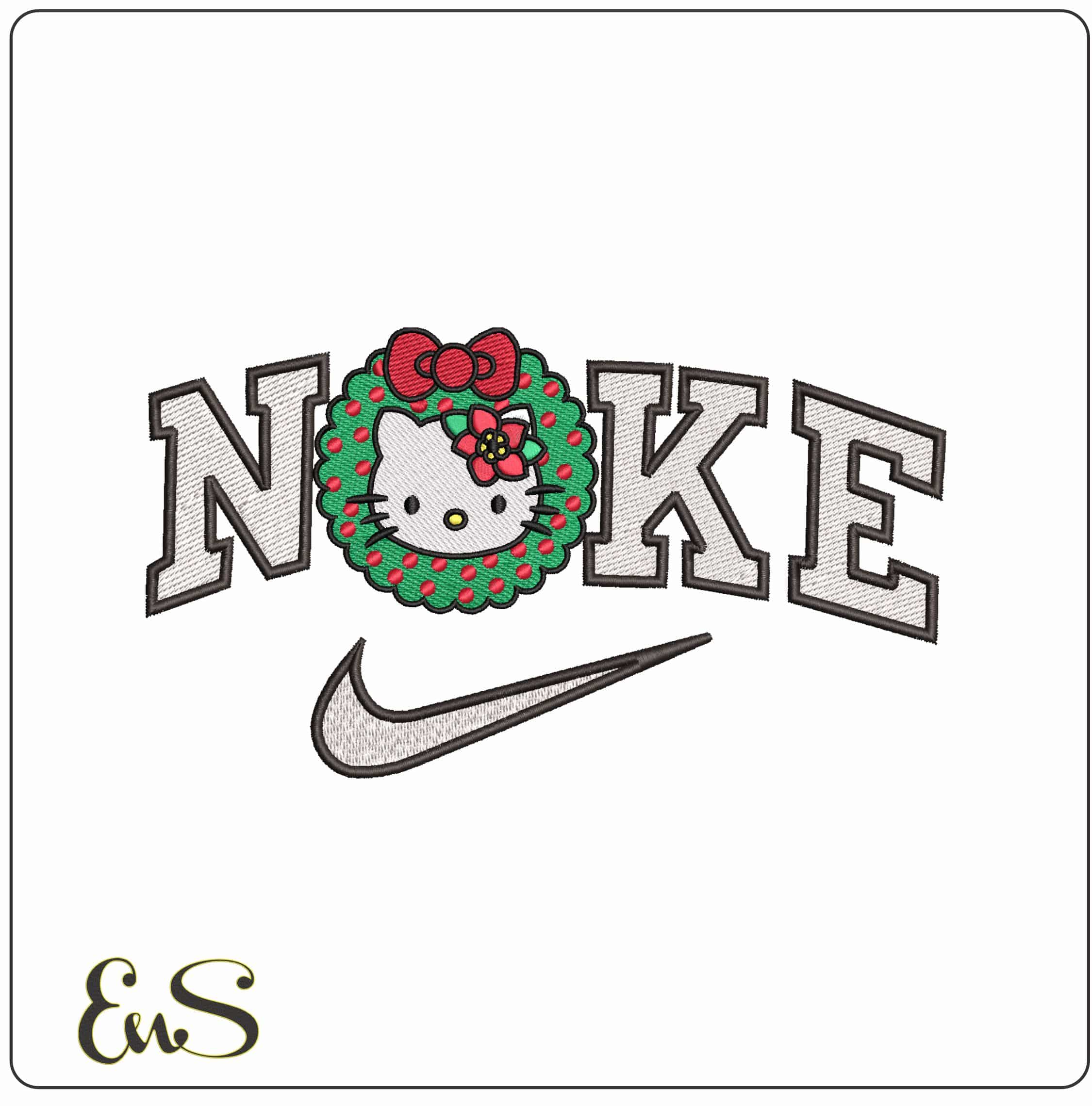 Nike Hello Kitty Wreath- Elegant embroidery design file - instant download