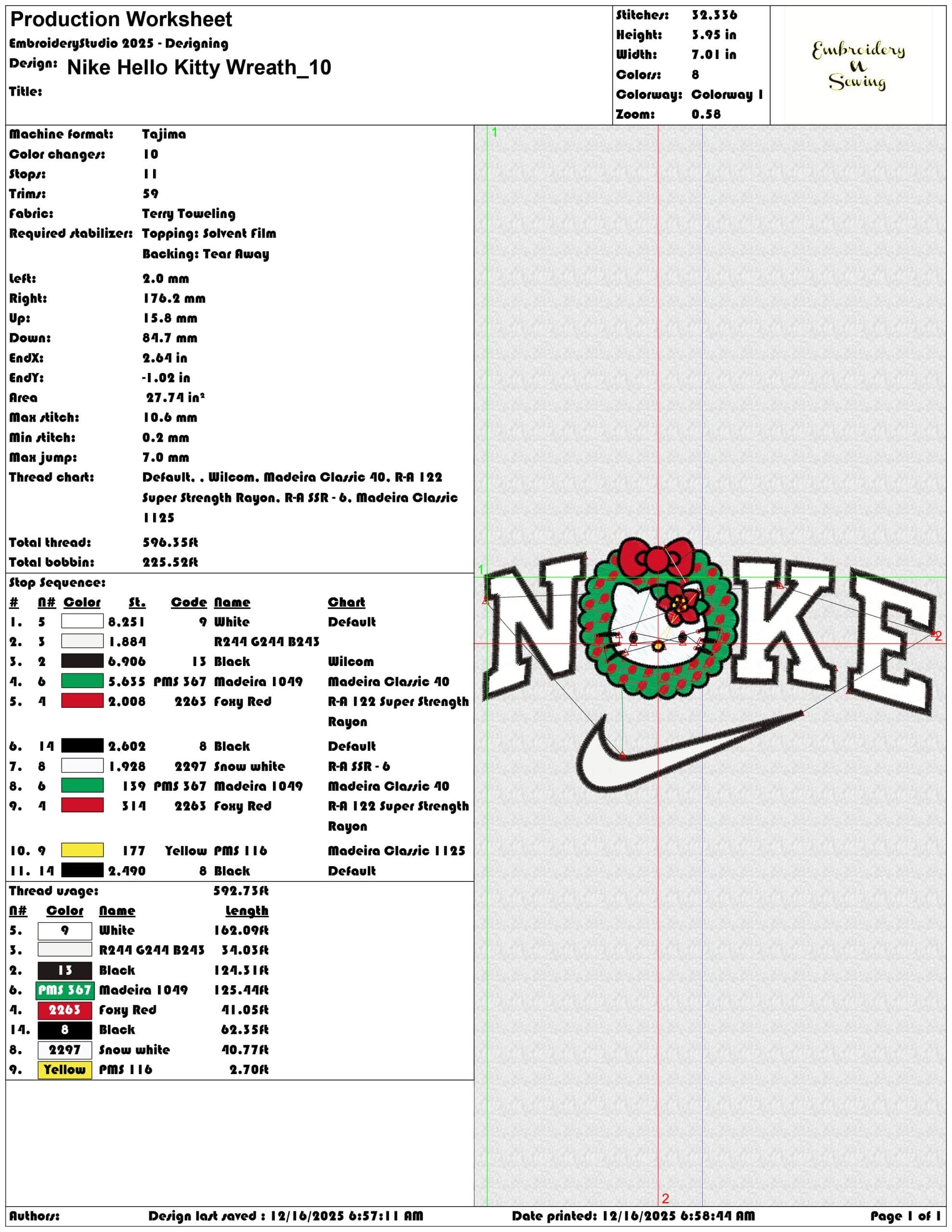 Nike Hello Kitty Wreath- Elegant embroidery design file - instant download — view 3