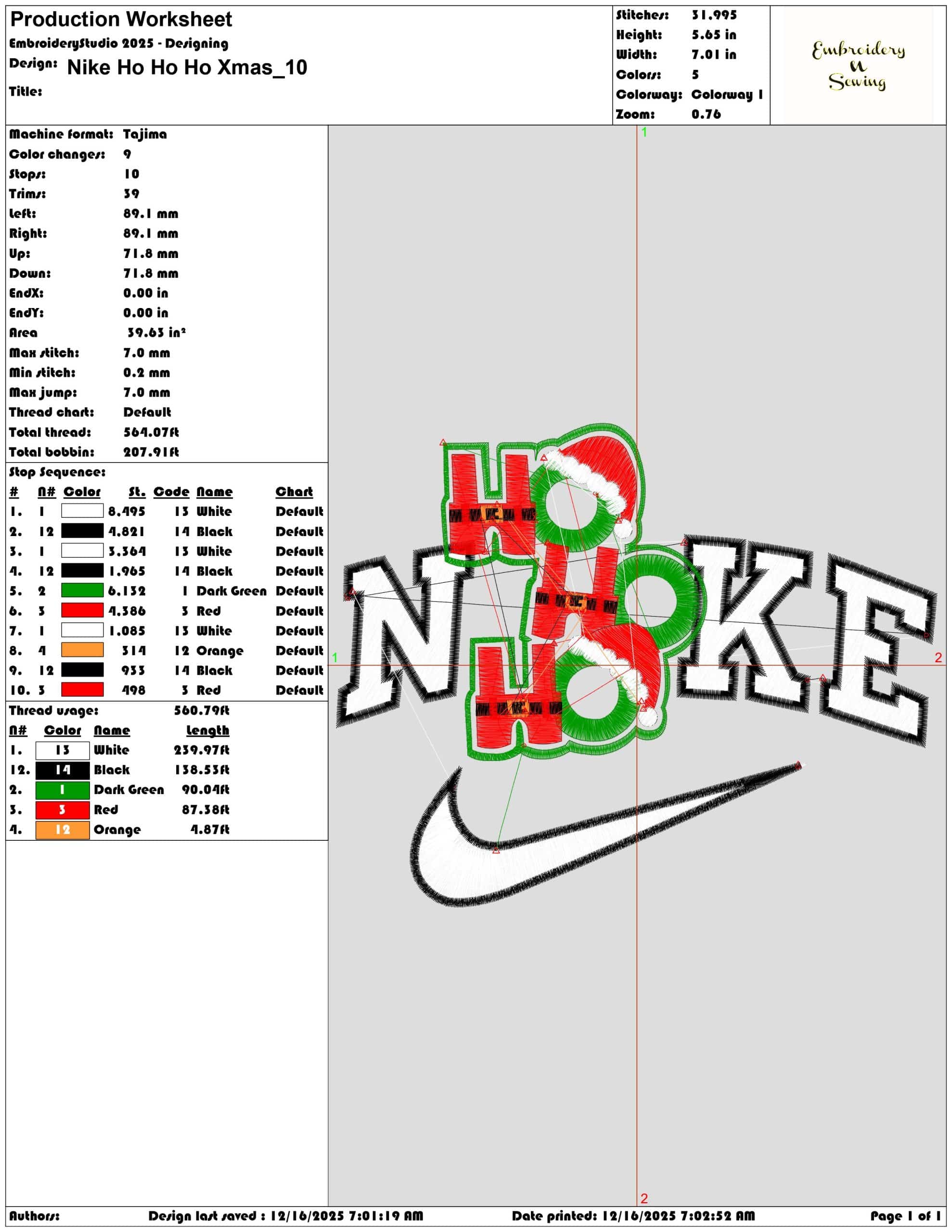 Nike Ho Ho Ho Xmas- Elegant embroidery design file - instant download — view 3
