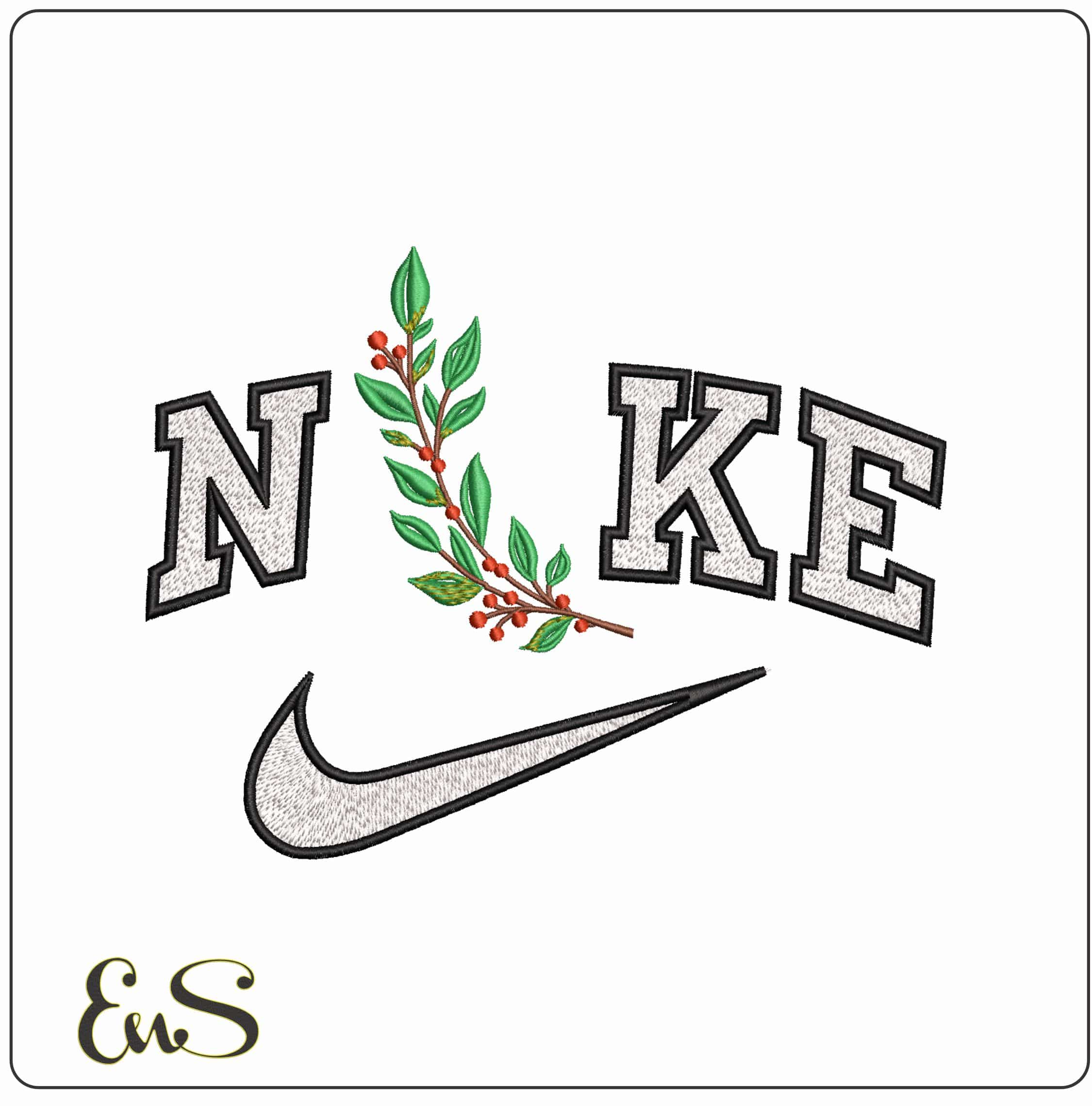 Nike Holly Leaf and Berries- Elegant embroidery design file - instant download