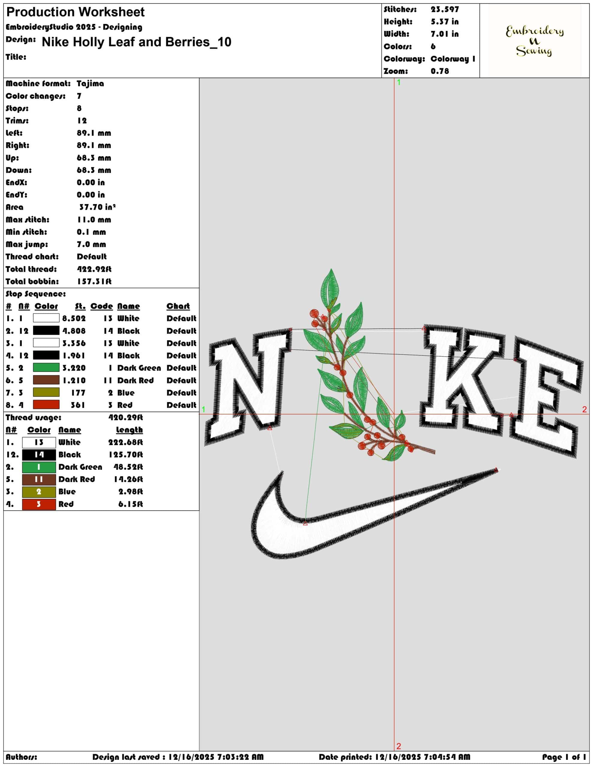 Nike Holly Leaf and Berries- Elegant embroidery design file - instant download — view 3
