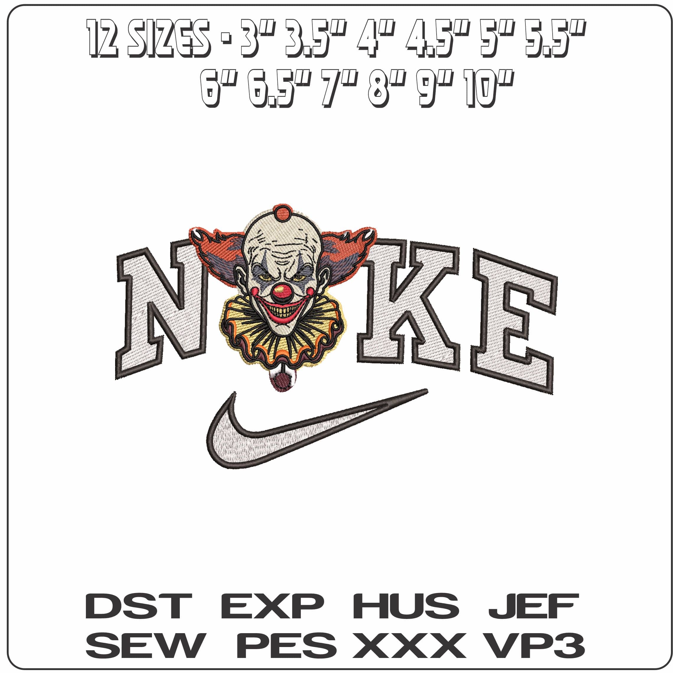 Nike Horror Clown Joker Face- Elegant embroidery design file - instant download — view 2