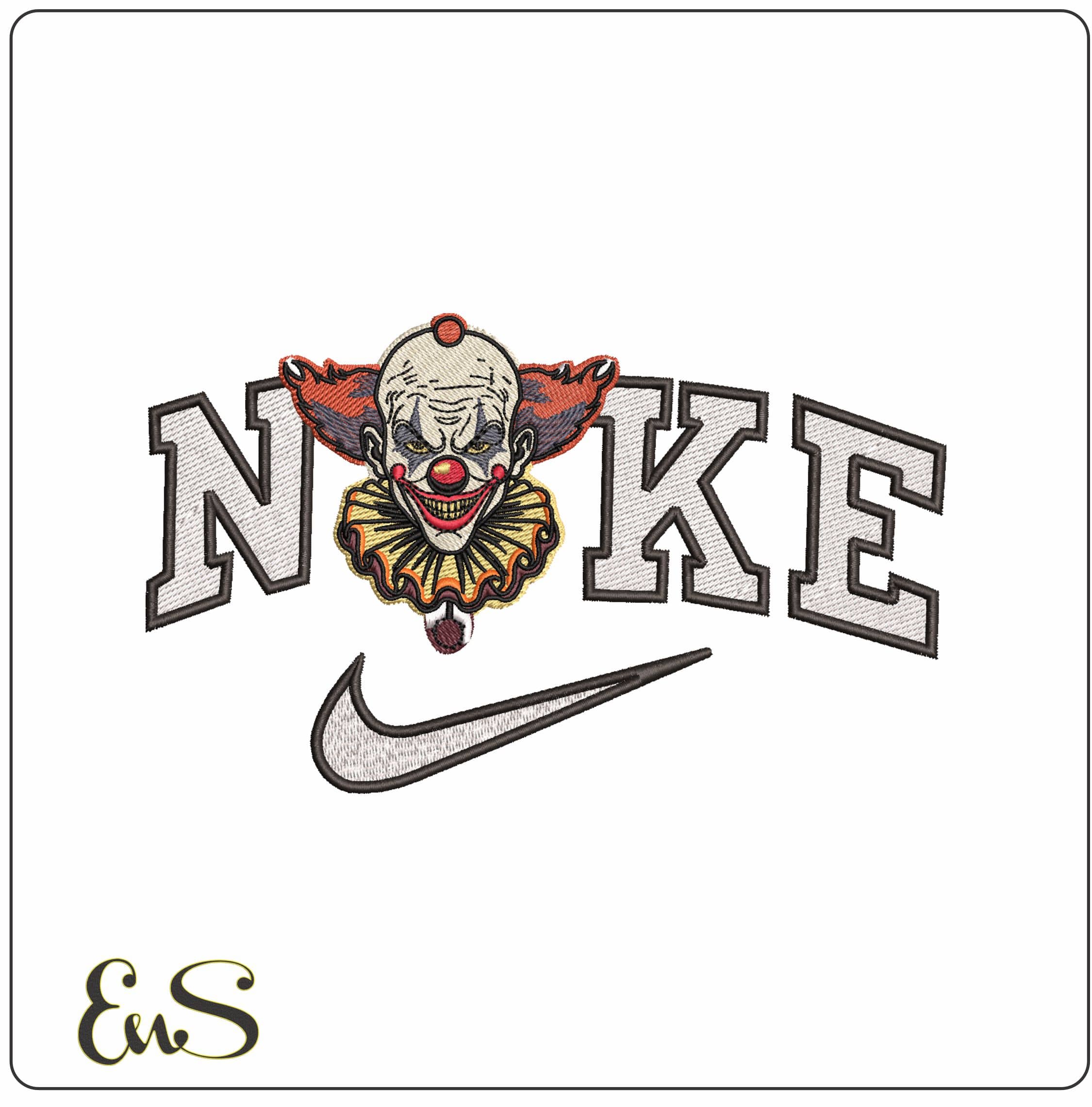 Nike Horror Clown Joker Face- Elegant embroidery design file - instant download